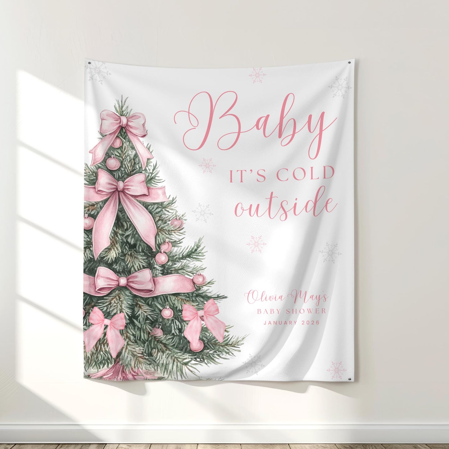 Baby its Cold Outside Baby Shower Banner Snowflake Winter Baby Shower Backdrop Bow Baby shower Sign Coquette decor Gender reveal