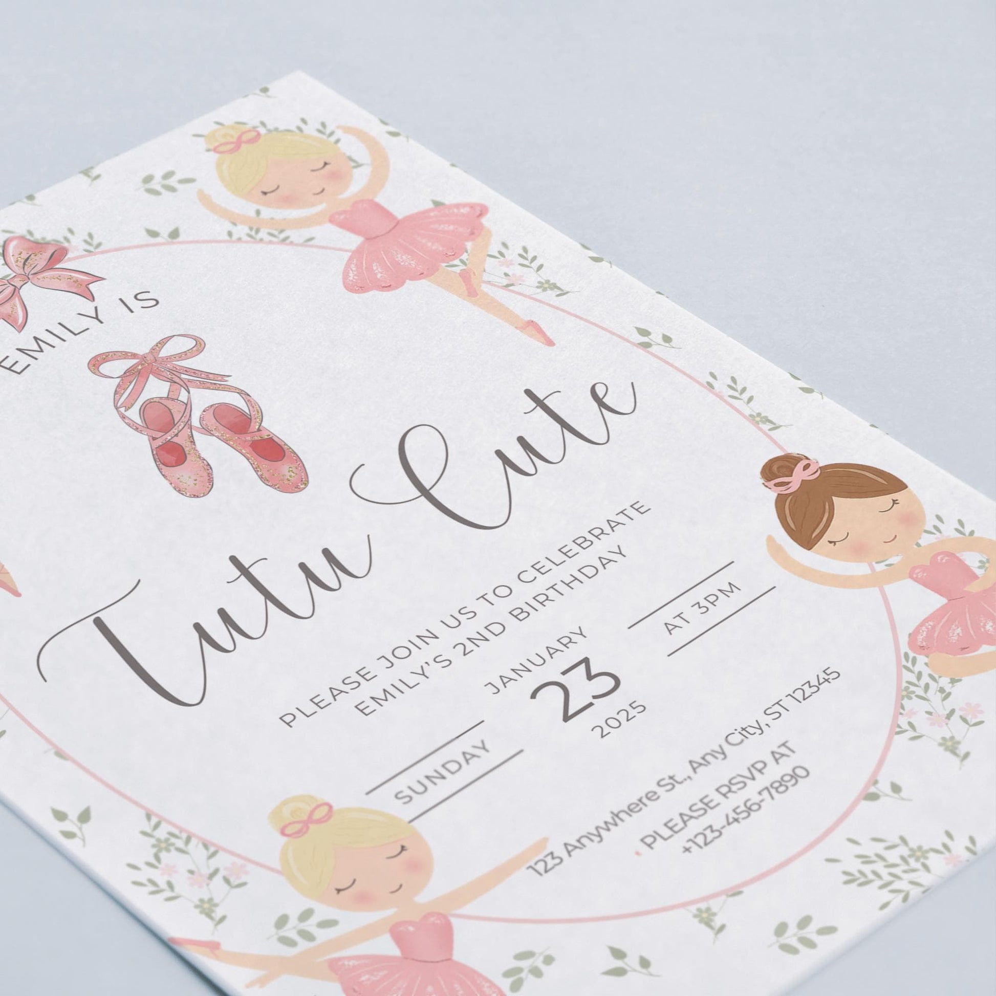 Tutu Cute Birthday Invitation Girl 2nd Birthday Invitation Ballerina Birthday Invite Tutu Cute Bday Invite Tutu Birthday Invite Ballerina