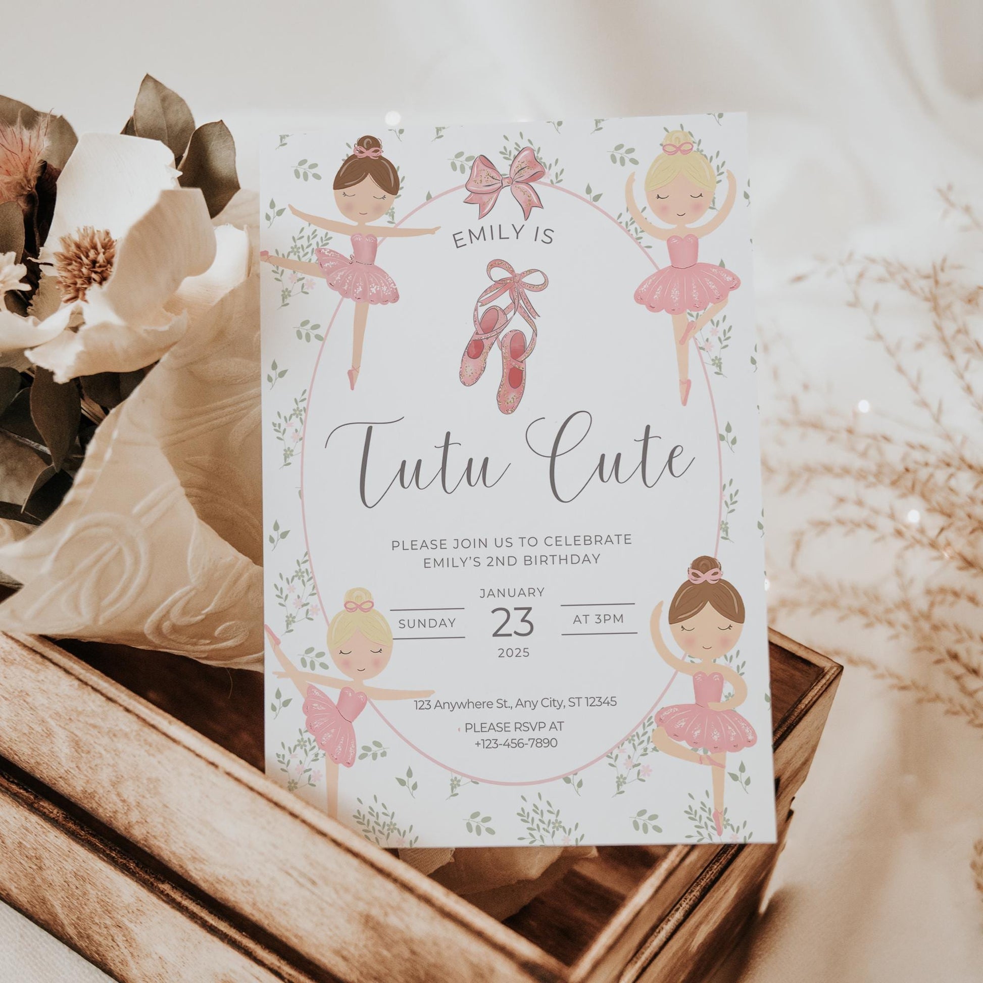 Tutu Cute Birthday Invitation Girl 2nd Birthday Invitation Ballerina Birthday Invite Tutu Cute Bday Invite Tutu Birthday Invite Ballerina