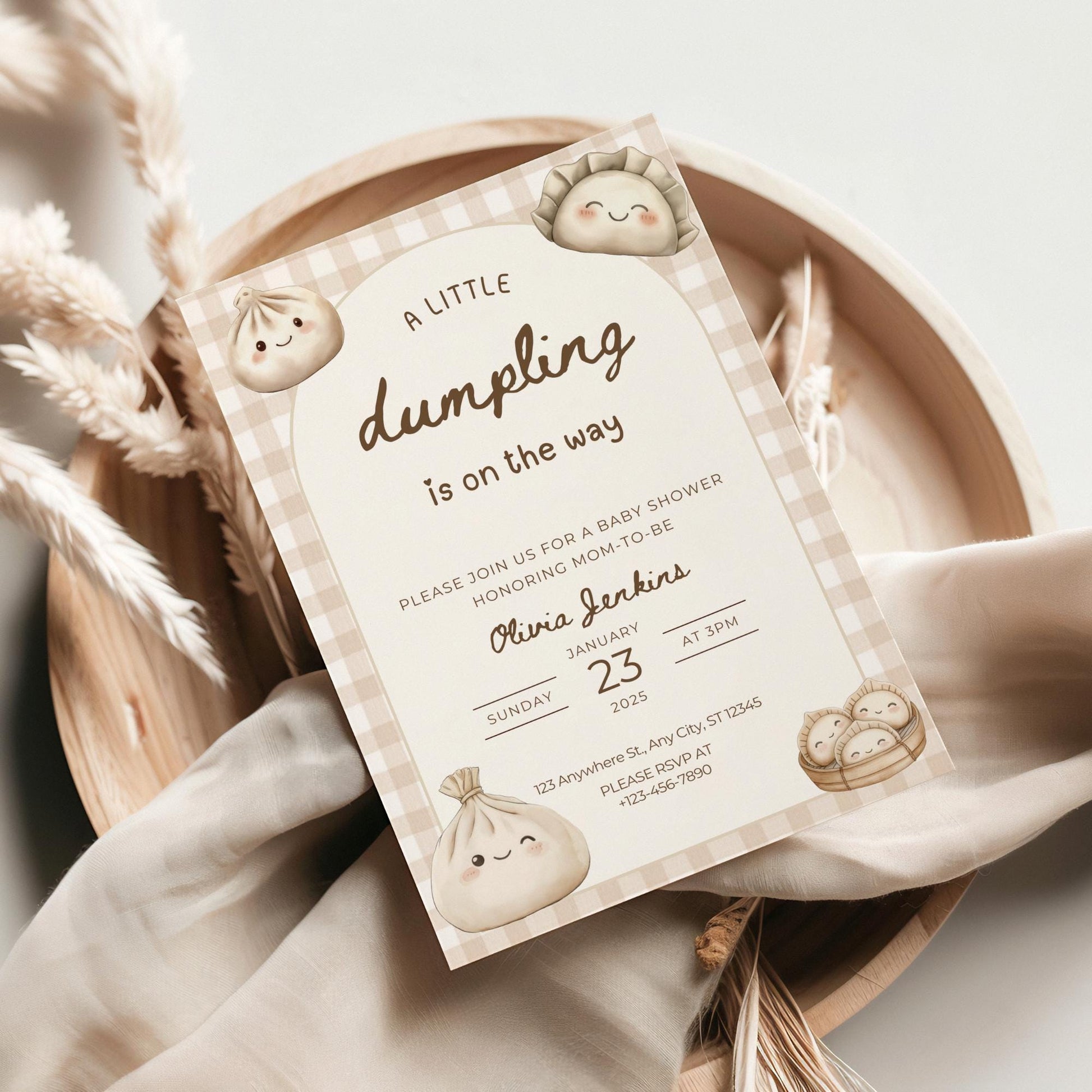 Dumpling Baby Shower Invitation Little Dumpling on the way Invite Dim Sum Baby Shower Gender Neutral Editable template Gender Reveal Party