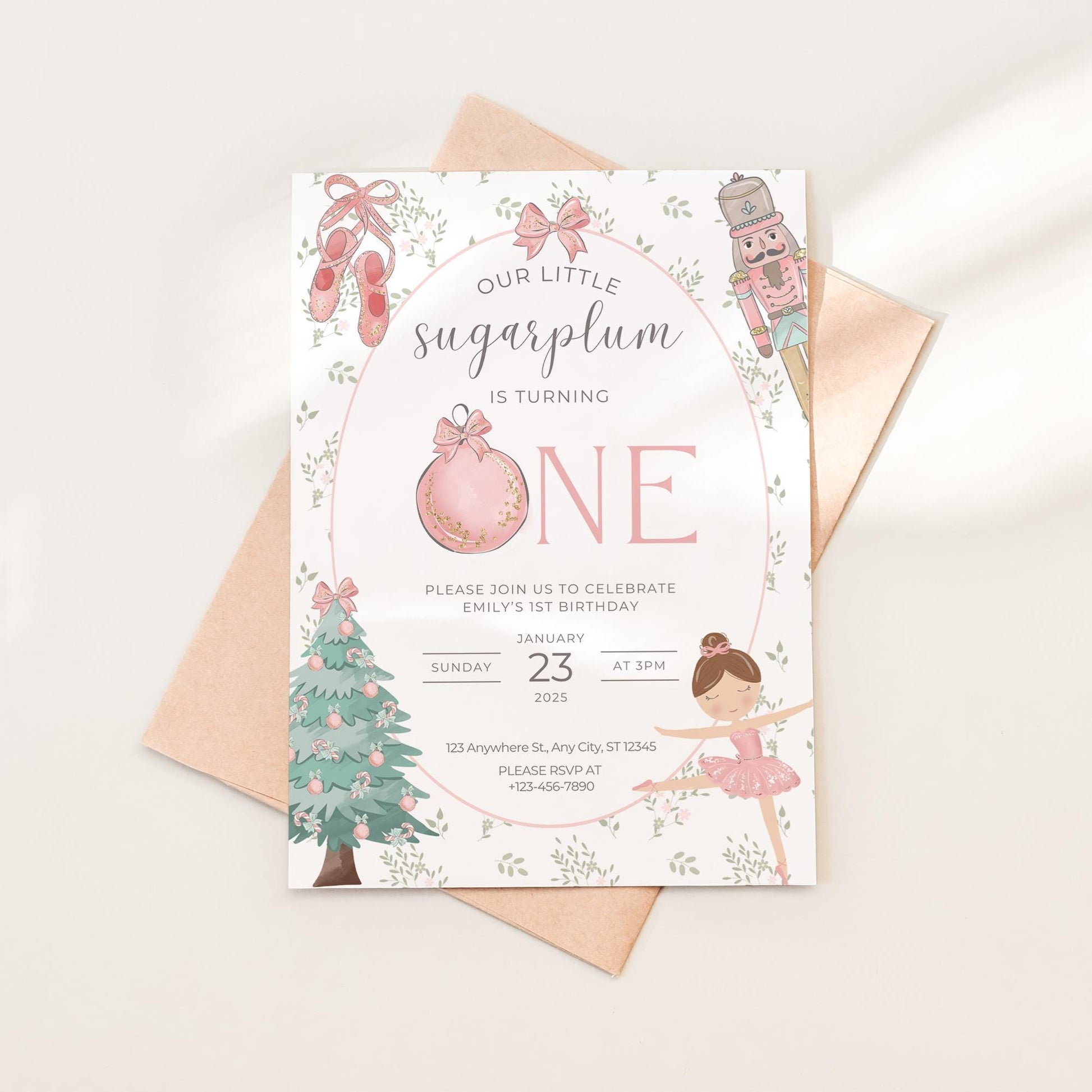 Nutcracker Ballet Birthday Invitation Sugarplum Fairy First Birthday Invite for Winter ONEderland Birthday Party Nutcracker Invitation