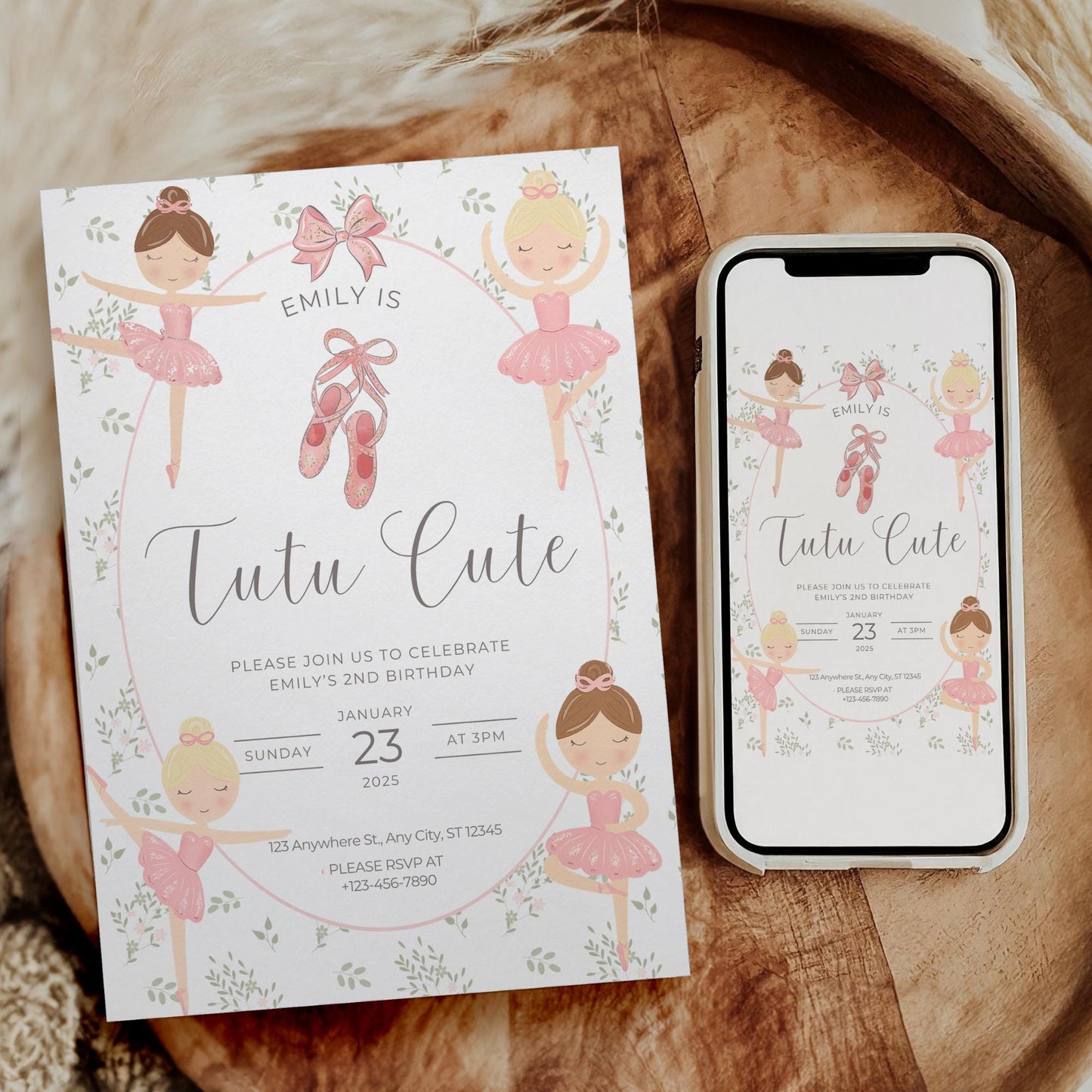 Tutu Cute Birthday Invitation Girl 2nd Birthday Invitation Ballerina Birthday Invite Tutu Cute Bday Invite Tutu Birthday Invite Ballerina
