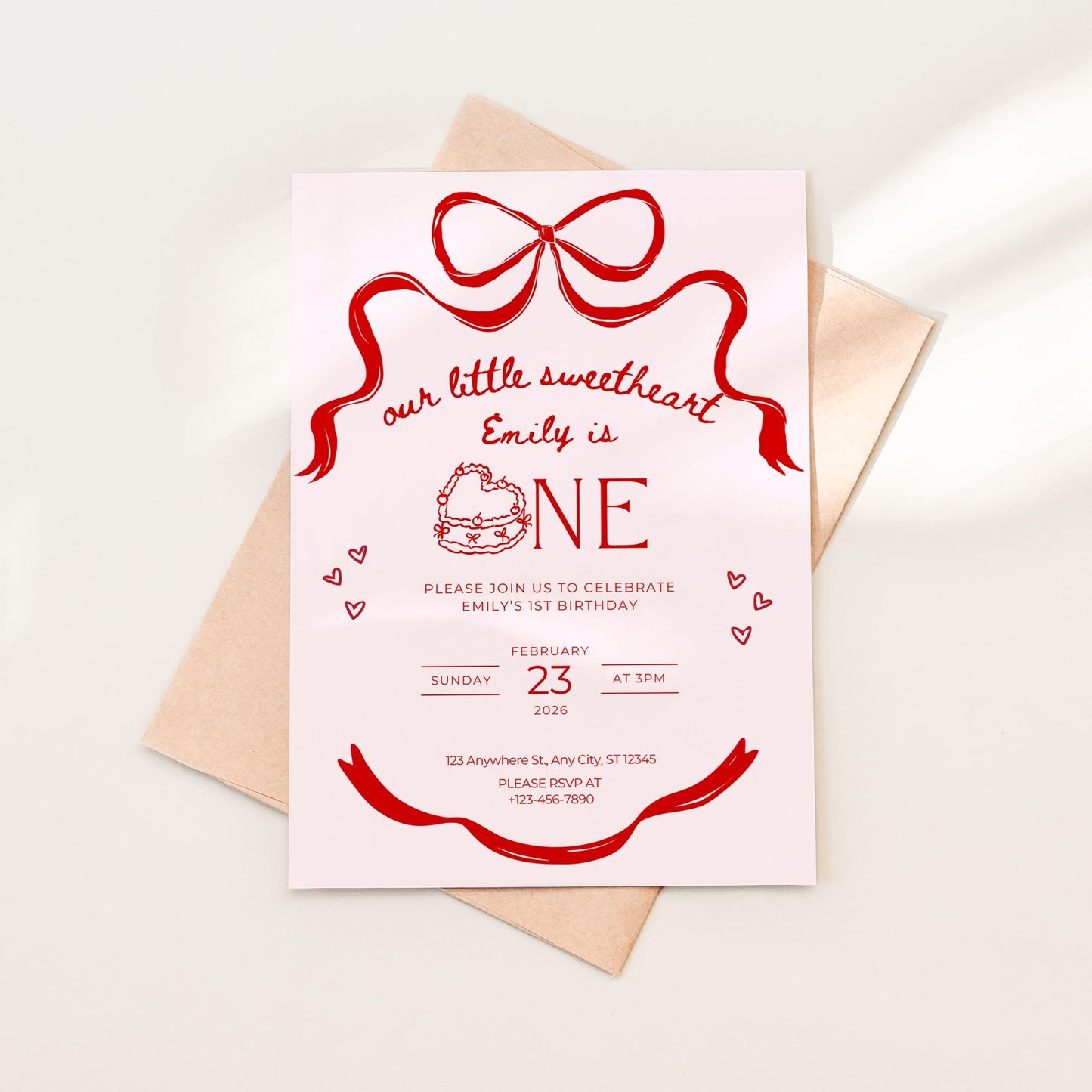 Our little sweetheart is turning ONE birthday party invitation Valentine’s Day birthday party invite 1st birthday EDITABLE template Canva