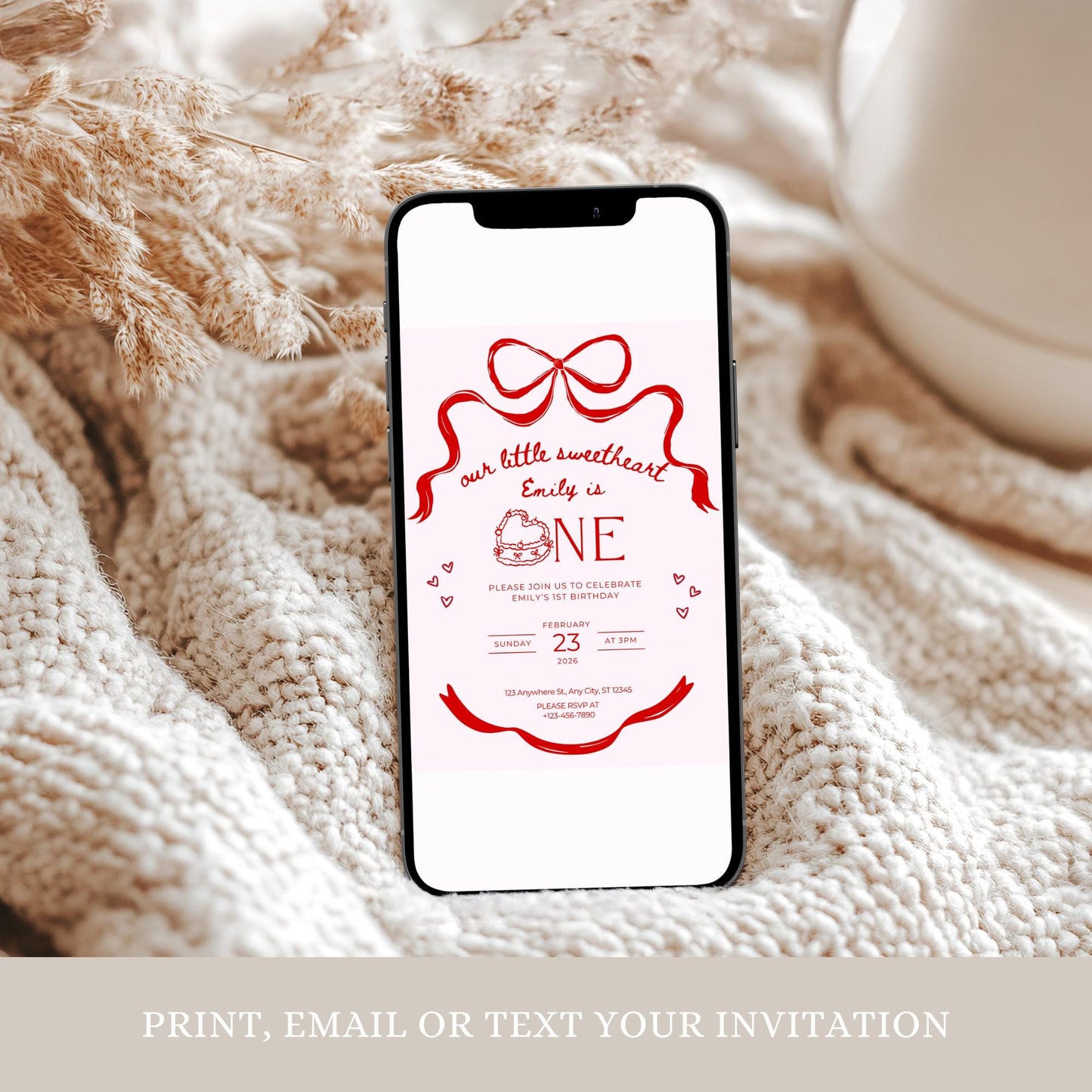 Our little sweetheart is turning ONE birthday party invitation Valentine’s Day birthday party invite 1st birthday EDITABLE template Canva