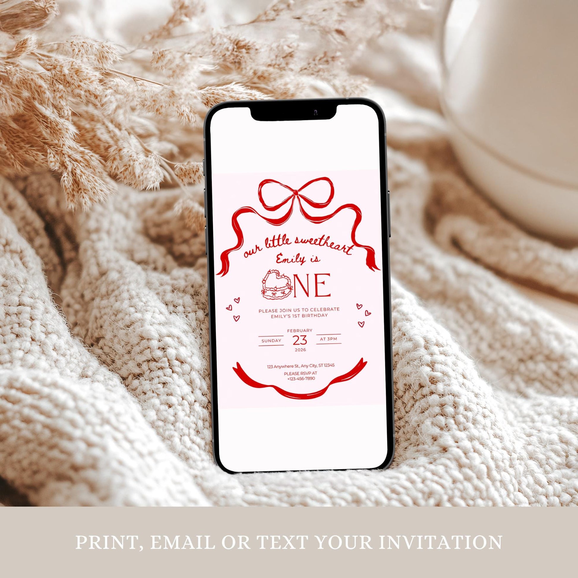Our little sweetheart is turning ONE birthday party invitation Valentine’s Day birthday party invite 1st birthday EDITABLE template Canva