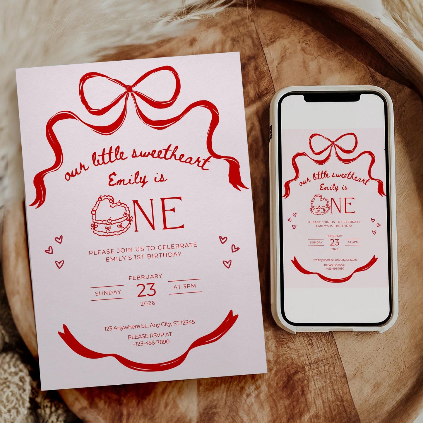 Our little sweetheart is turning ONE birthday party invitation Valentine’s Day birthday party invite 1st birthday EDITABLE template Canva