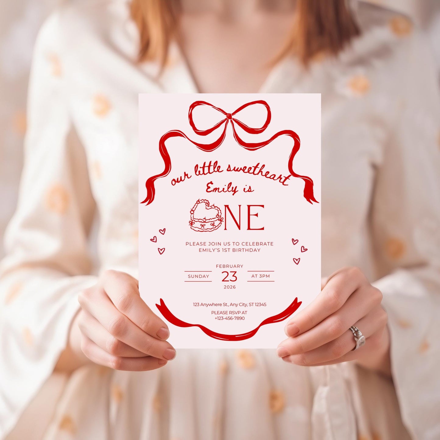 Our little sweetheart is turning ONE birthday party invitation Valentine’s Day birthday party invite 1st birthday EDITABLE template Canva