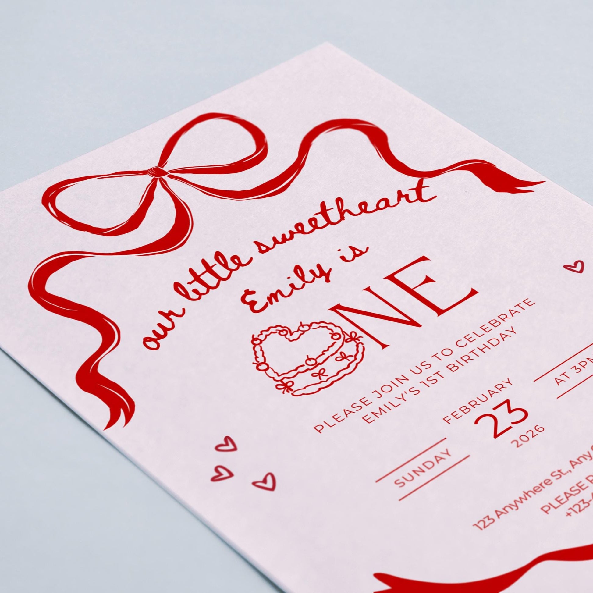Our little sweetheart is turning ONE birthday party invitation Valentine’s Day birthday party invite 1st birthday EDITABLE template Canva