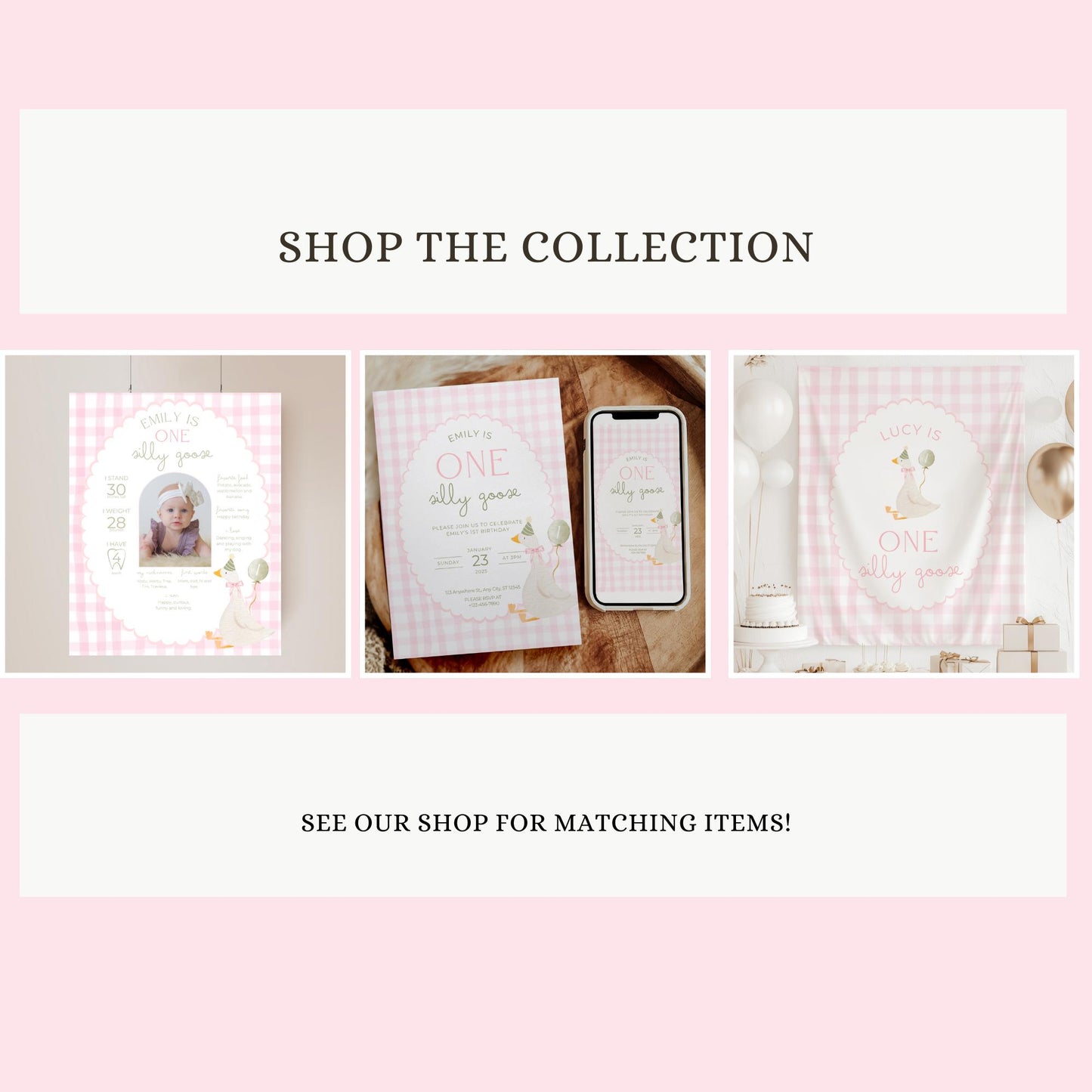 One Silly Goose Birthday Welcome Sign Editable Silly Goose Party Welcome Poster Pink Gingham 1st Birthday Decor Silly Goose Theme Bday