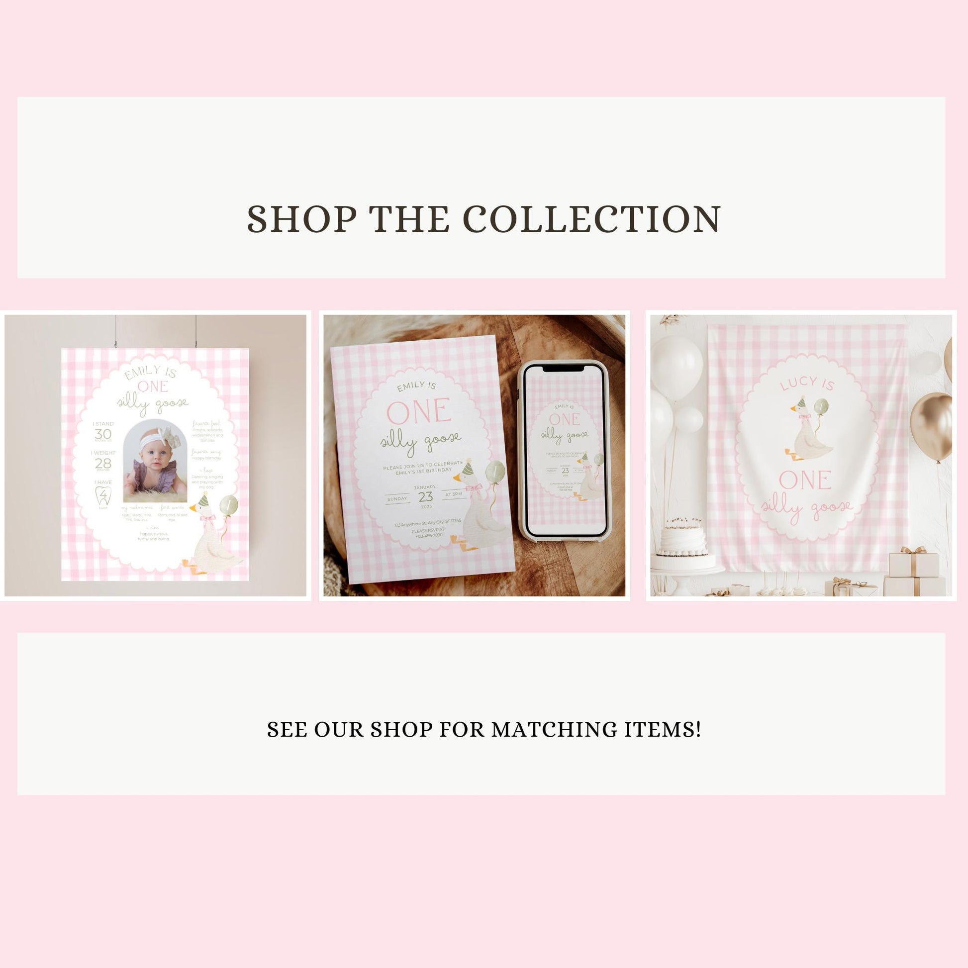 One Silly Goose Birthday Welcome Sign Editable Silly Goose Party Welcome Poster Pink Gingham 1st Birthday Decor Silly Goose Theme Bday