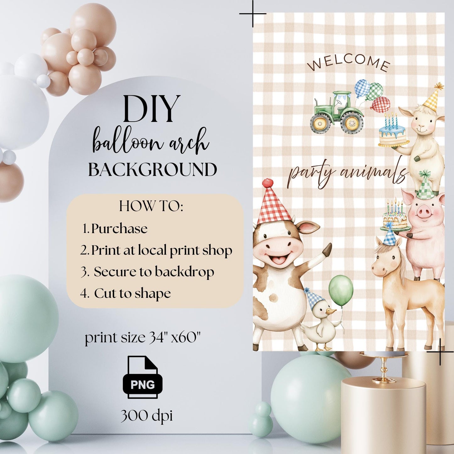 Farm Birthday Arch Background Calling all Party Animals Birthday Party Decor Balloon Arch Backdrop Barnyard Birthday Photo Backdrop