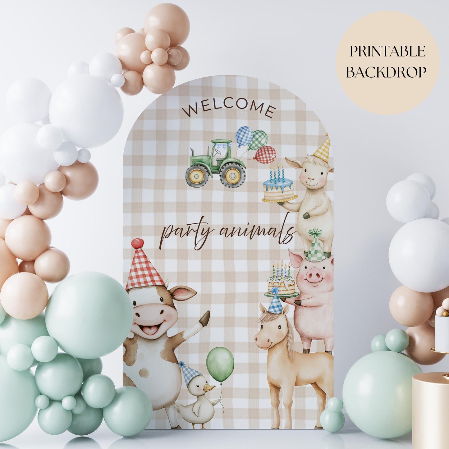 Farm Birthday Arch Background Calling all Party Animals Birthday Party Decor Balloon Arch Backdrop Barnyard Birthday Photo Backdrop