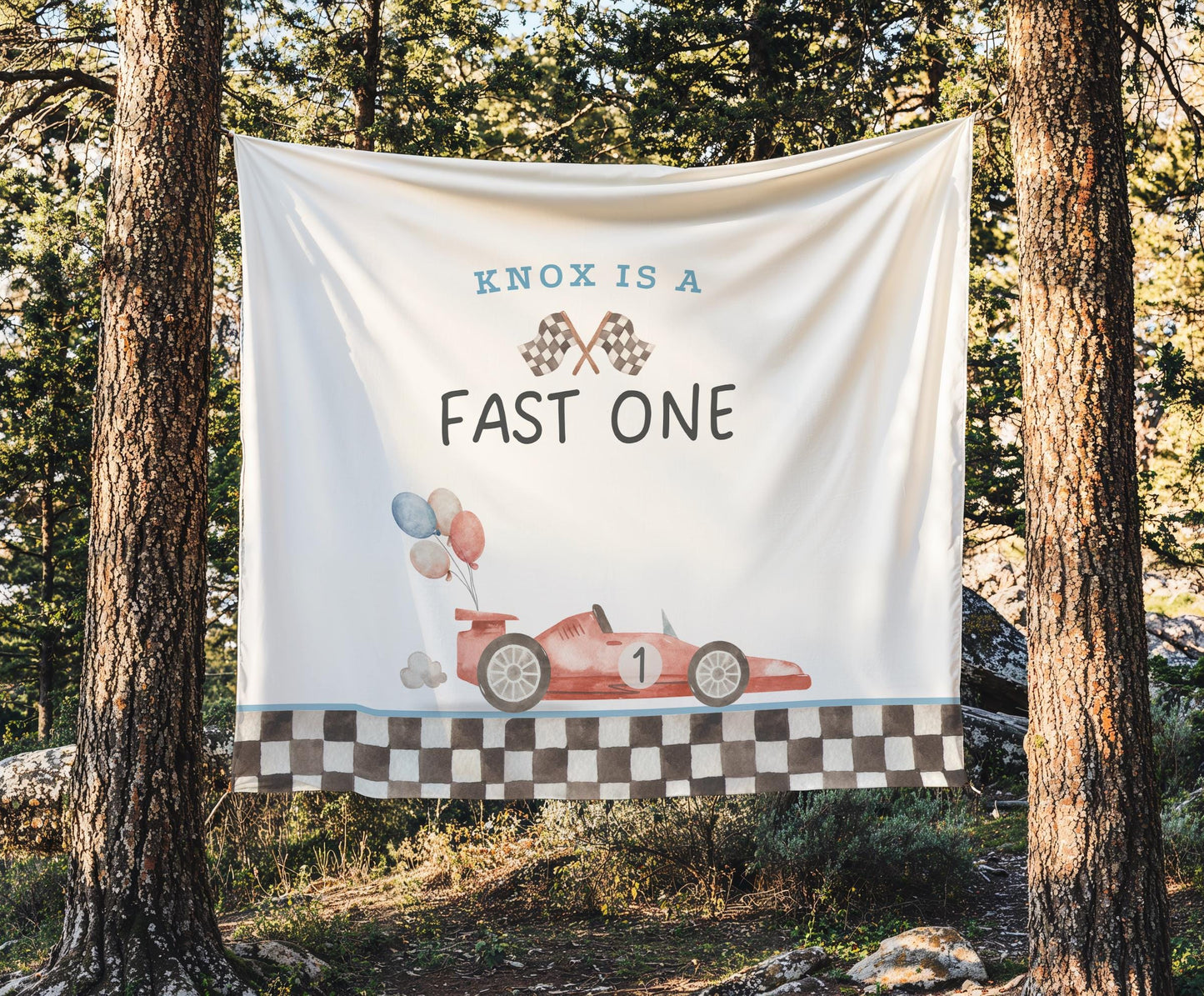 Fast One Birthday Personalized Banner 1st Birthday Racecar Party Decor Photo Backdrop Racing Custom Banner first lap down Wall Decor