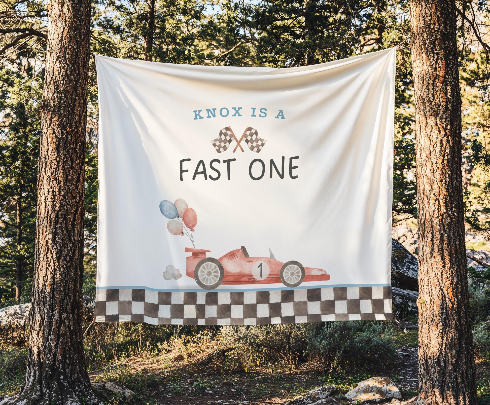 Fast One Birthday Personalized Banner 1st Birthday Racecar Party Decor Photo Backdrop Racing Custom Banner first lap down Wall Decor