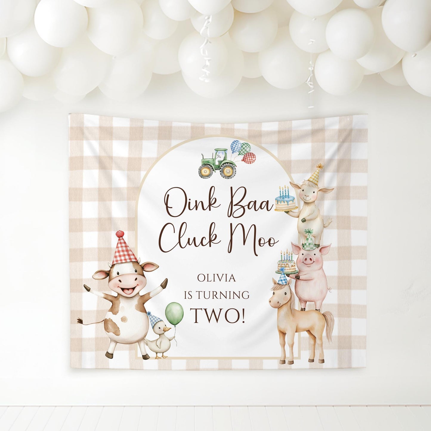 Oink Baa Moo I'm Two Farm Birthday Personalized Banner 2nd Birthday Farm Animals Party Decor Photo Backdrop Barnyard Custom Sign