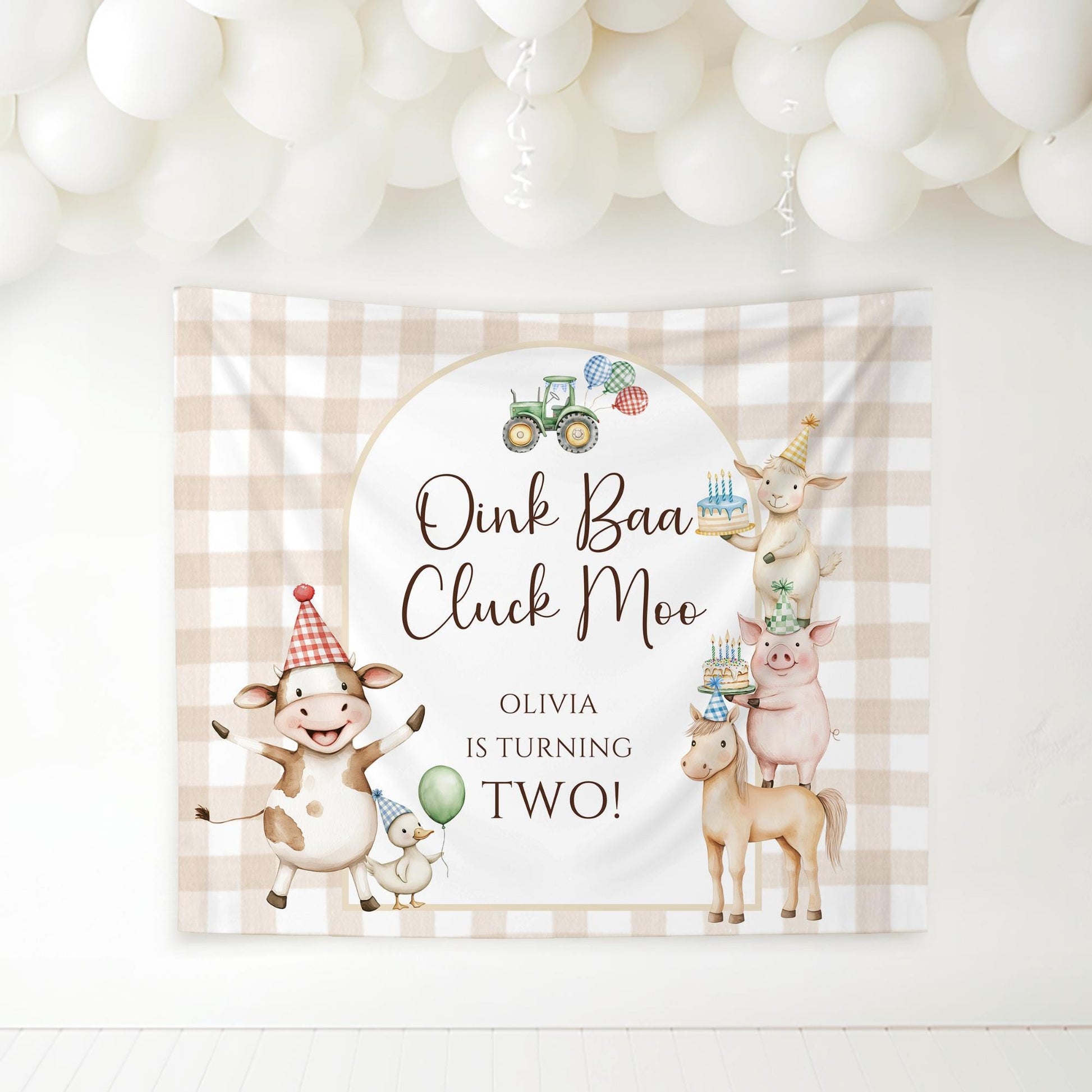 Oink Baa Moo I'm Two Farm Birthday Personalized Banner 2nd Birthday Farm Animals Party Decor Photo Backdrop Barnyard Custom Sign
