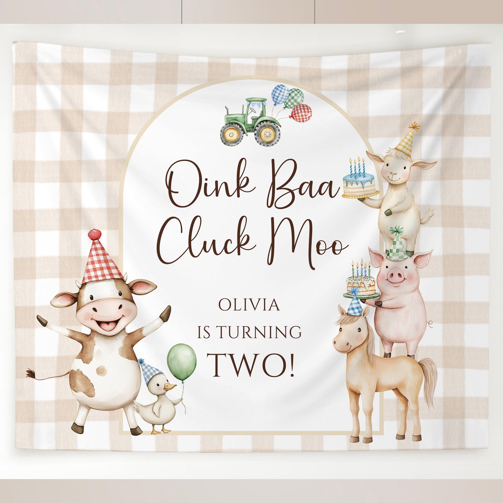 Oink Baa Moo I'm Two Farm Birthday Personalized Banner 2nd Birthday Farm Animals Party Decor Photo Backdrop Barnyard Custom Sign