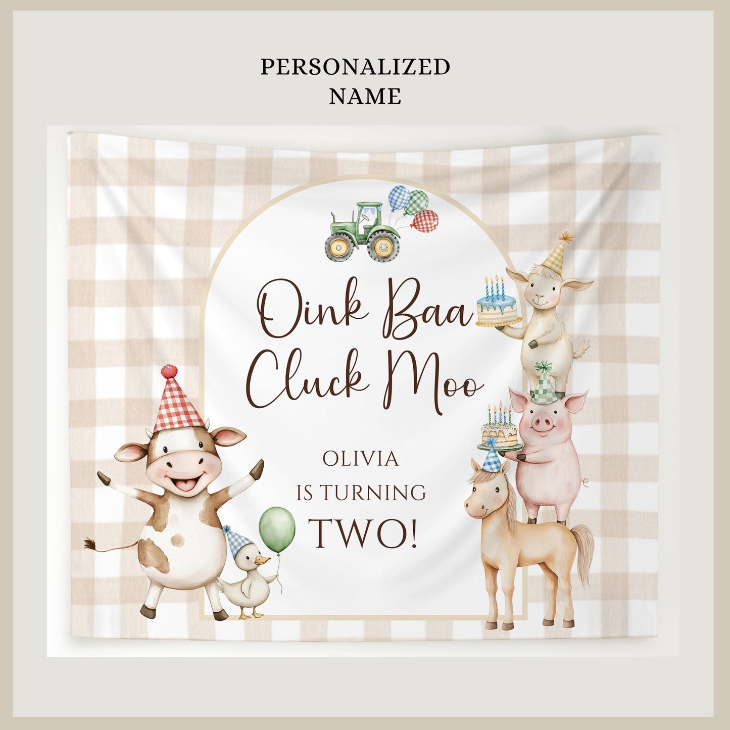 Oink Baa Moo I'm Two Farm Birthday Personalized Banner 2nd Birthday Farm Animals Party Decor Photo Backdrop Barnyard Custom Sign