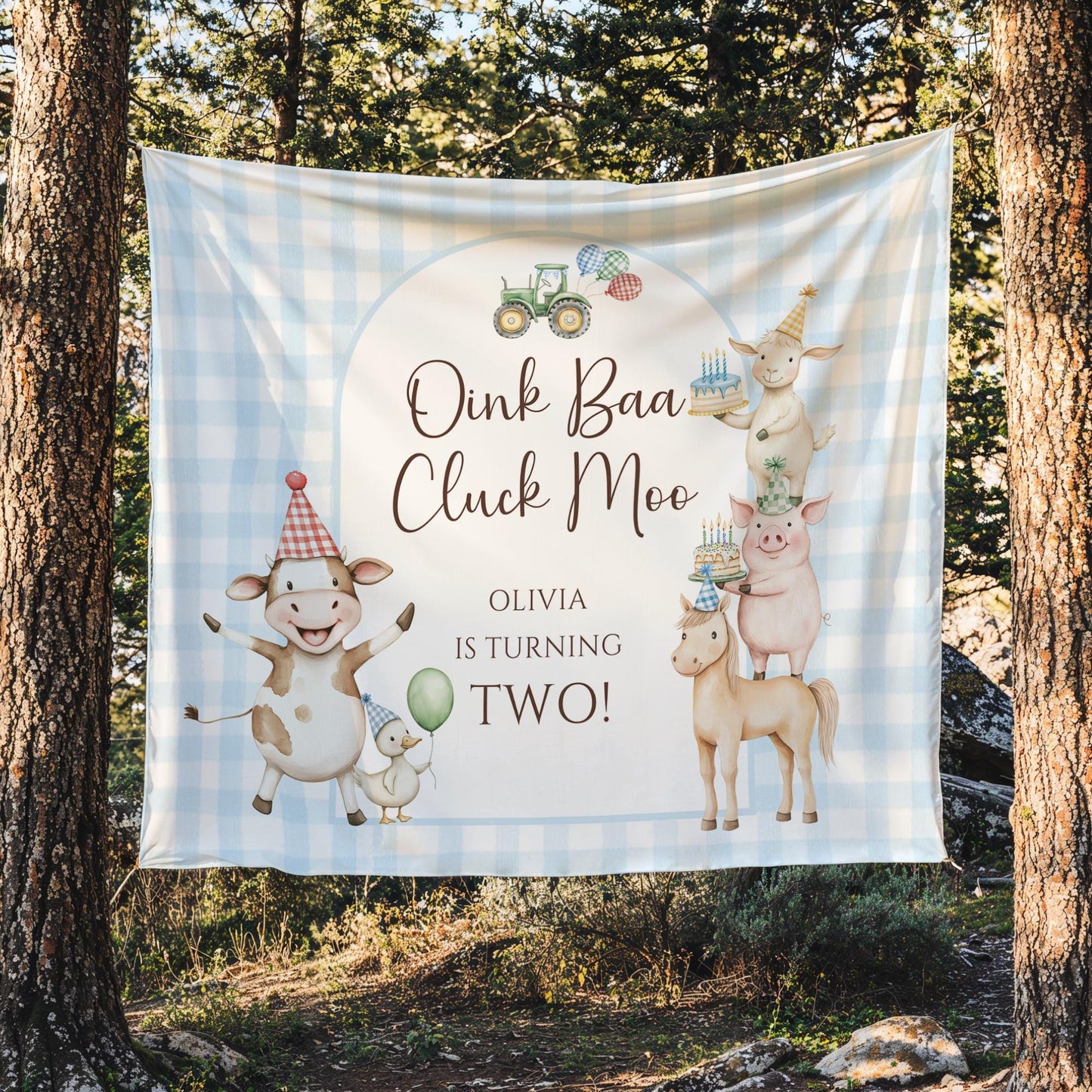 Oink Baa Moo I'm Two Farm Birthday Personalized Banner 2nd Birthday Farm Animals Party Decor Photo Backdrop Barnyard Custom Sign
