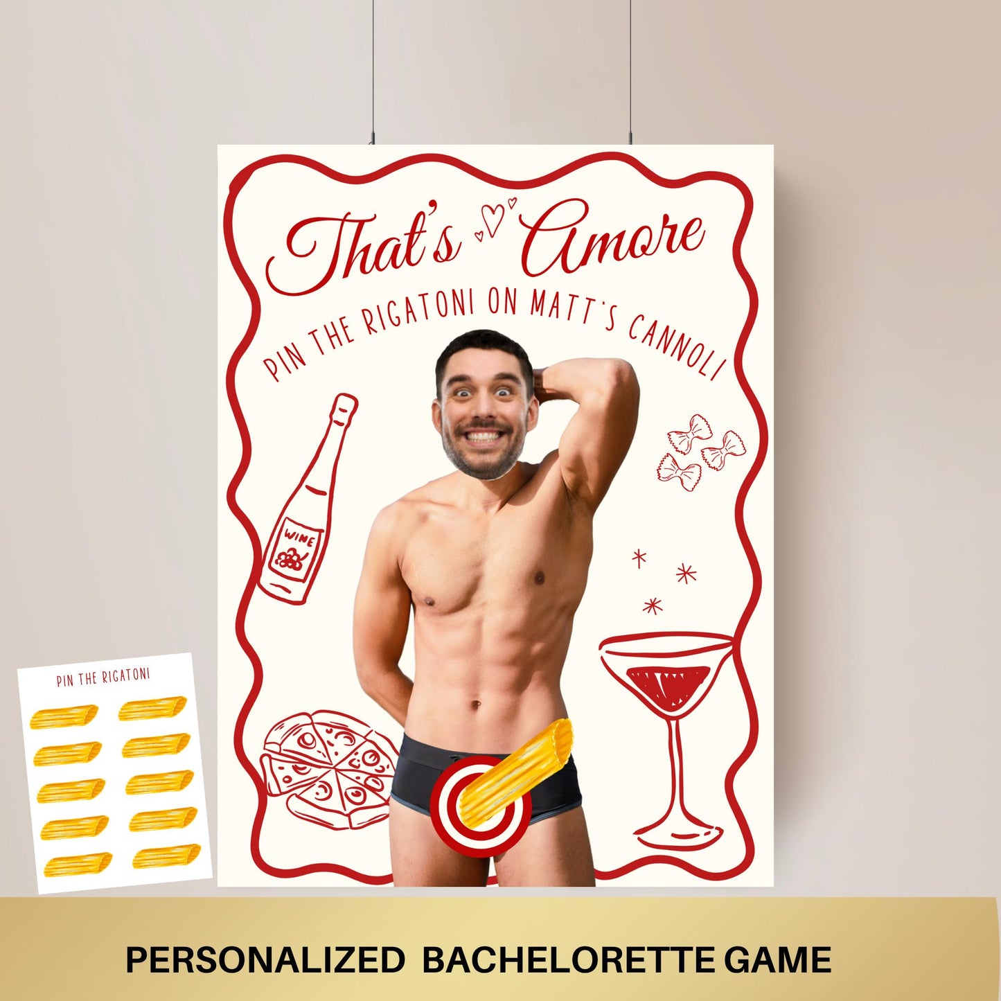 That's Amore Bachelorette Party Game Template Italian Bridal Shower personalized decor sign Pasta Bach Editable Games Groom Face Decor