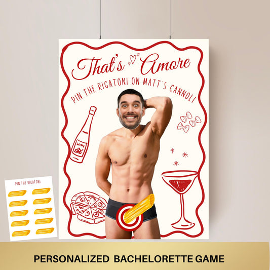 That's Amore Bachelorette Party Game Template Italian Bridal Shower personalized decor sign Pasta Bach Editable Games Groom Face Decor