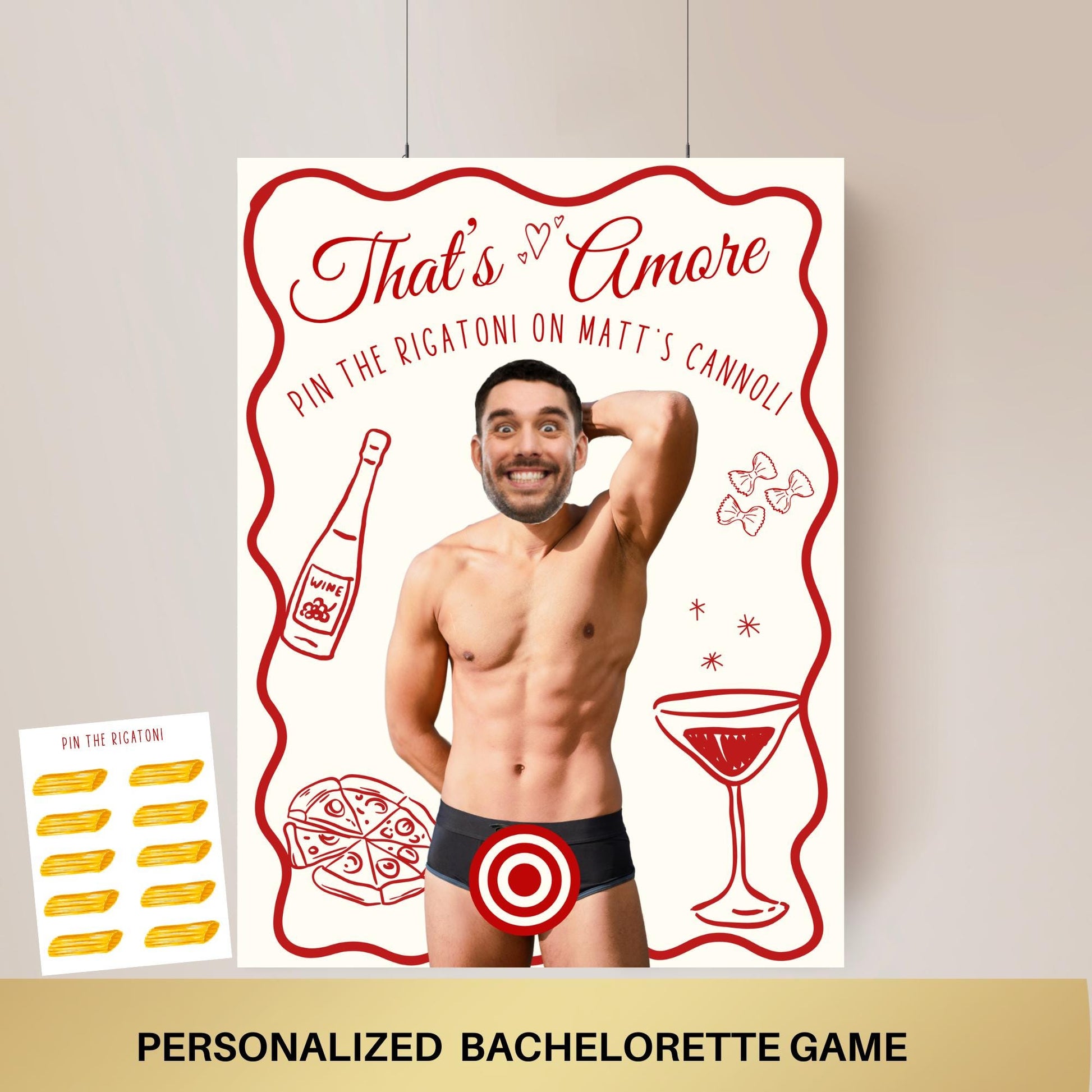That's Amore Bachelorette Party Game Template Italian Bridal Shower personalized decor sign Pasta Bach Editable Games Groom Face Decor