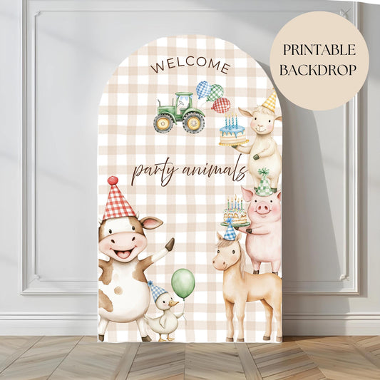 Farm Birthday Arch Background Calling all Party Animals Birthday Party Decor Balloon Arch Backdrop Barnyard Birthday Photo Backdrop