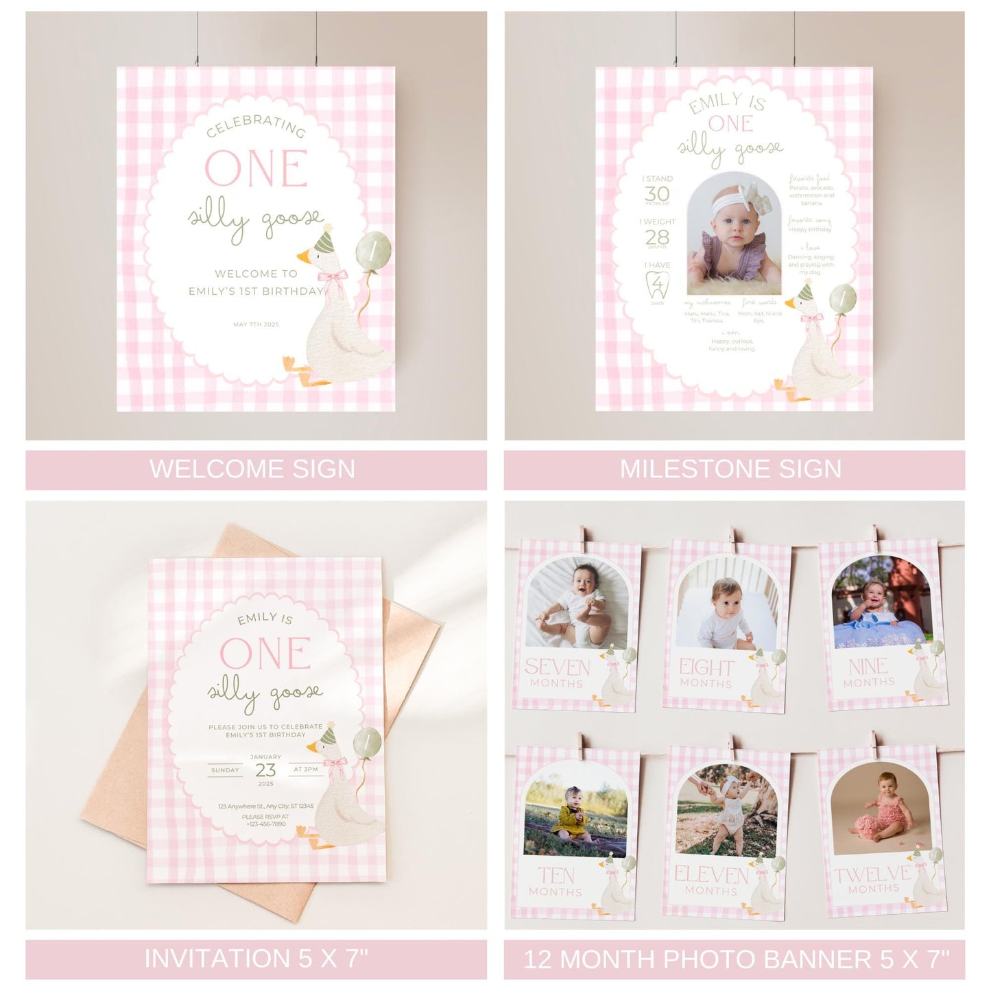 One Silly Goose Birthday Invite Goose First Birthday Party Decor One Silly Goose 1st Birthday Bundle Goose Theme Party Goose Birthday Decor