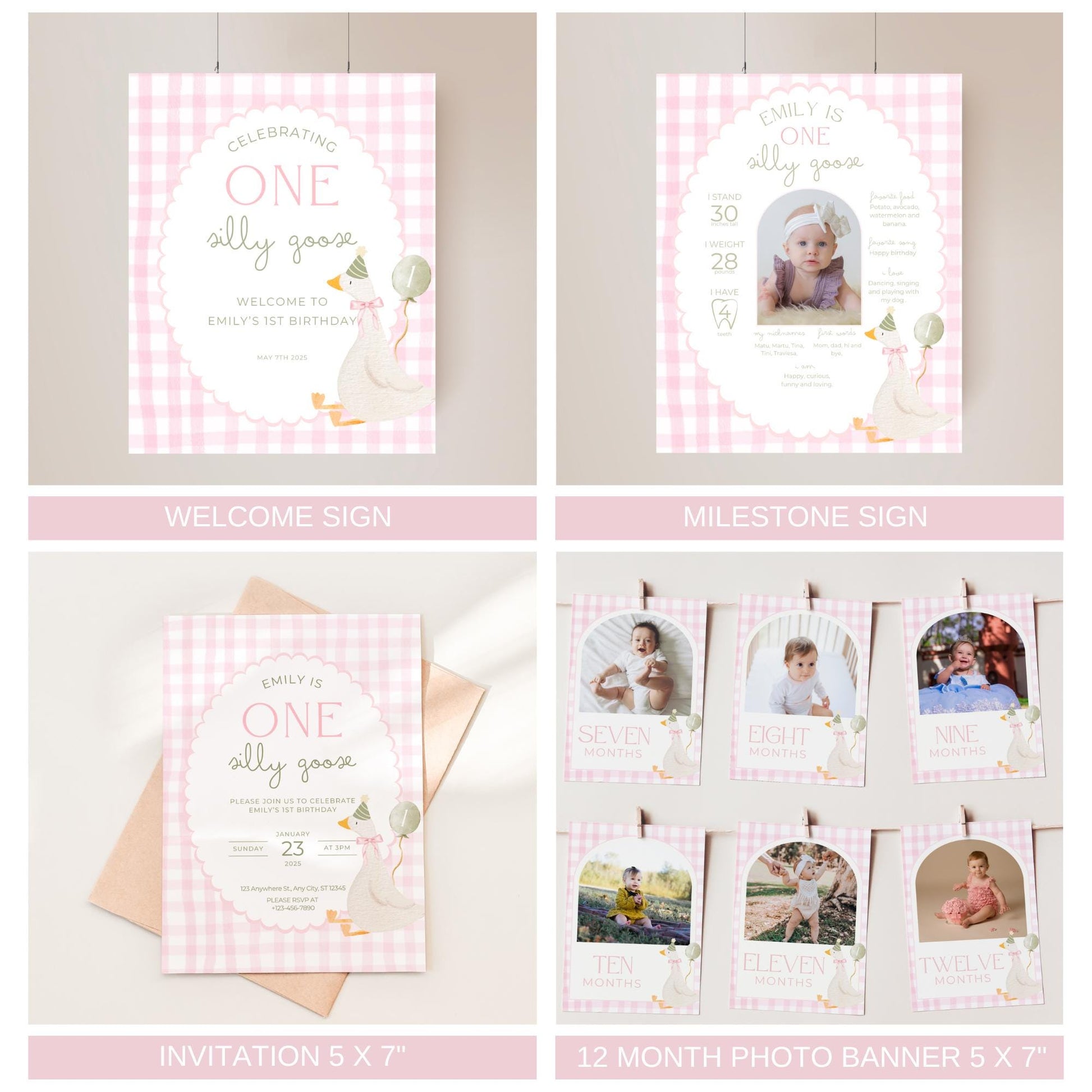 One Silly Goose Birthday Invite Goose First Birthday Party Decor One Silly Goose 1st Birthday Bundle Goose Theme Party Goose Birthday Decor