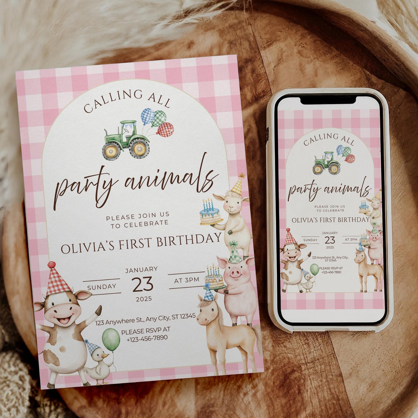 Farm Birthday Invitation Template Pink Party Invitation Farm Animals 1st Birthday Party Animals Birthday Barnyard Theme Country Birthday