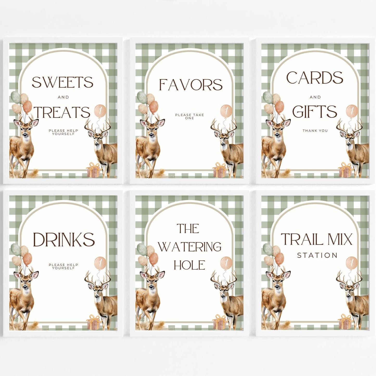 The Big One Deer Birthday Editable Sign Bundle Lucky Buck Themed first Birthday Premade signs Hunting 1st birthday table signs