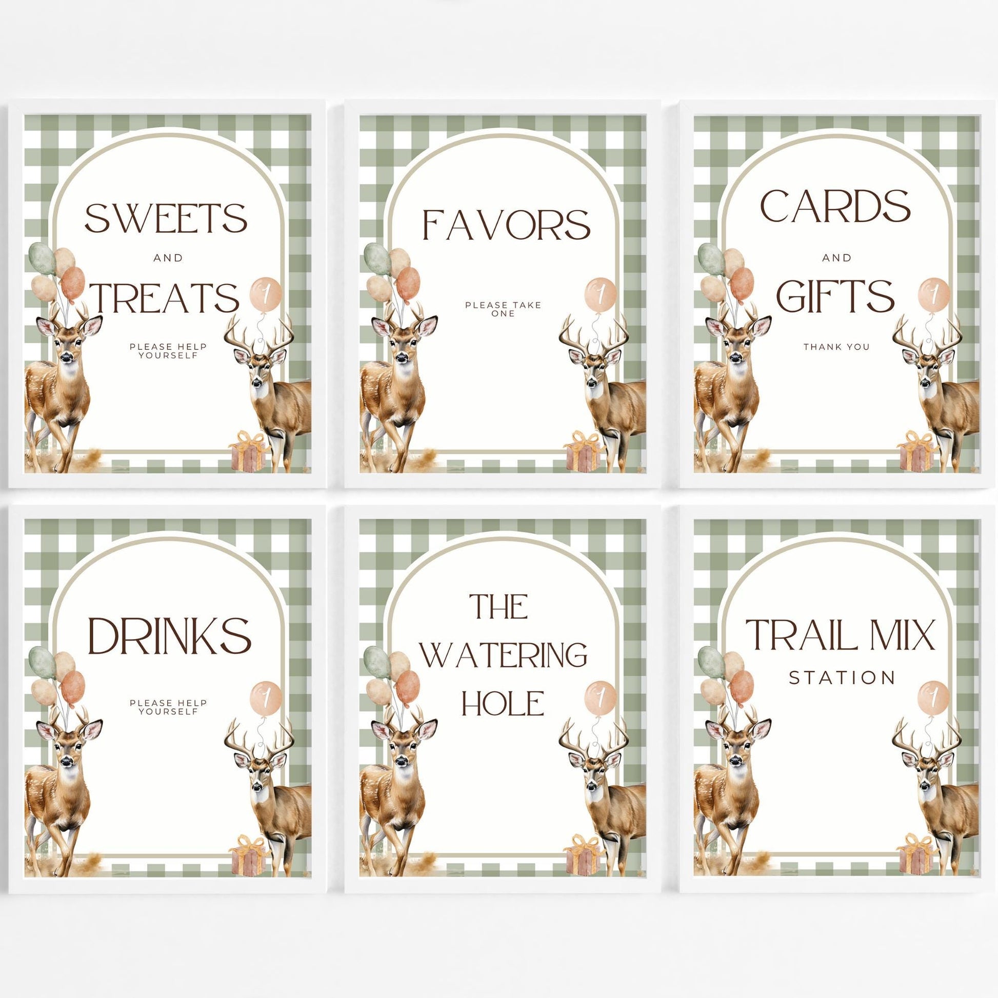The Big One Deer Birthday Editable Sign Bundle Lucky Buck Themed first Birthday Premade signs Hunting 1st birthday table signs