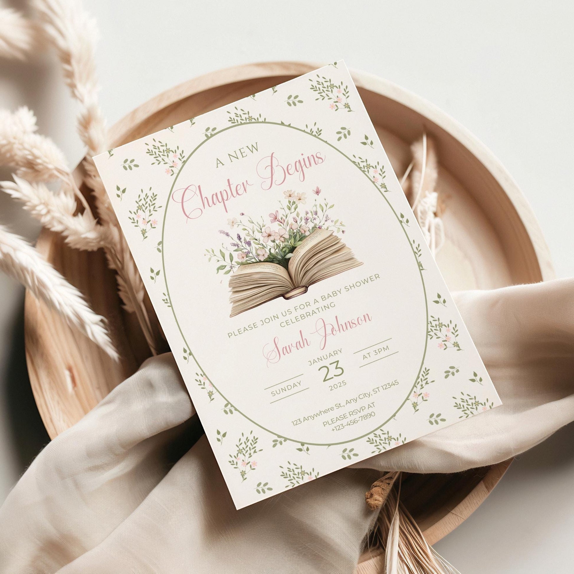 A New Chapter Begins Baby Shower Invitation Story Book Baby Shower Invite Book Theme Baby shower Decor Floral Books for Baby Raffle Cards