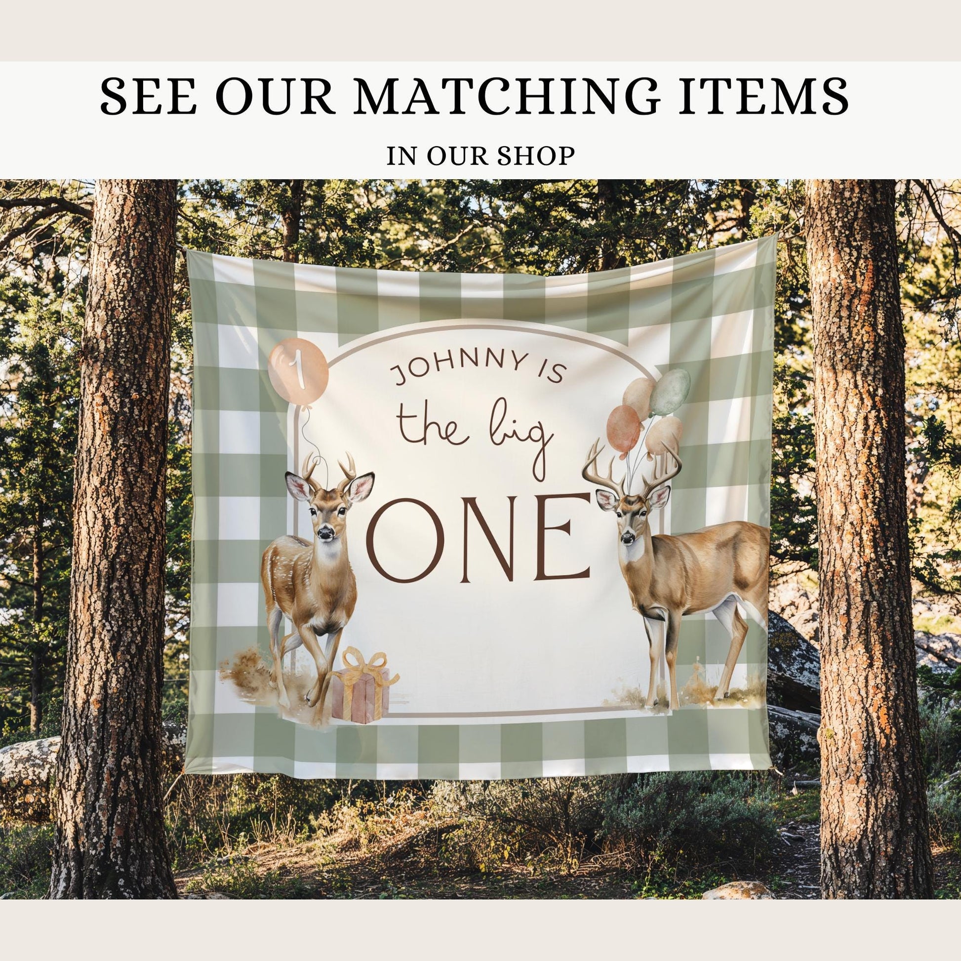 The big one deer 1st birthday custom tapestry birthday welcome sign photo backdrop