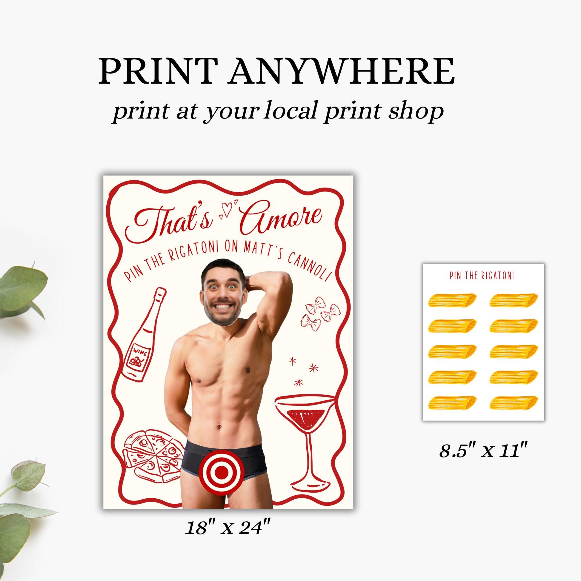 That's Amore Bachelorette Party Game Template Italian Bridal Shower personalized decor sign Pasta Bach Editable Games Groom Face Decor