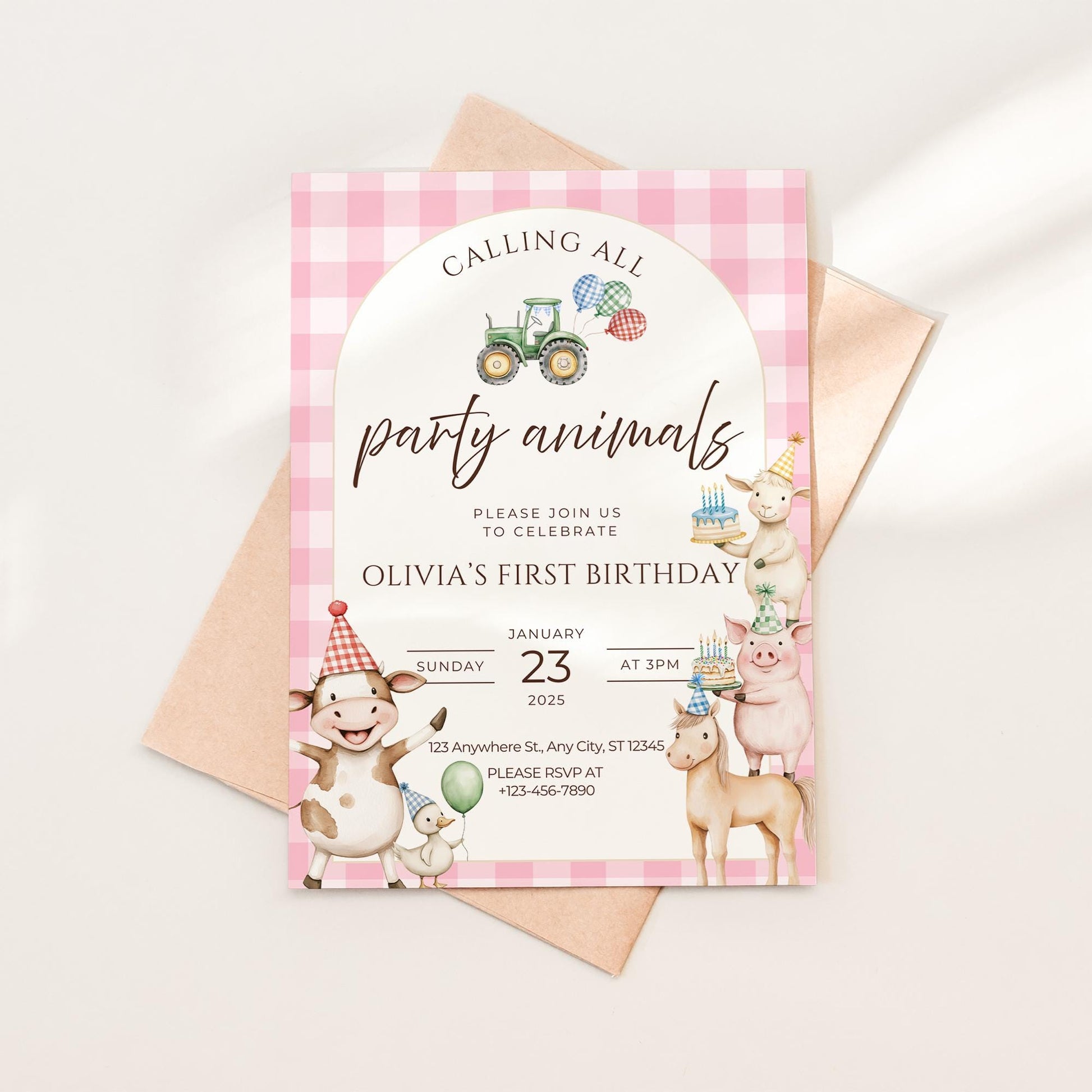 Farm Birthday Invitation Template Pink Party Invitation Farm Animals 1st Birthday Party Animals Birthday Barnyard Theme Country Birthday