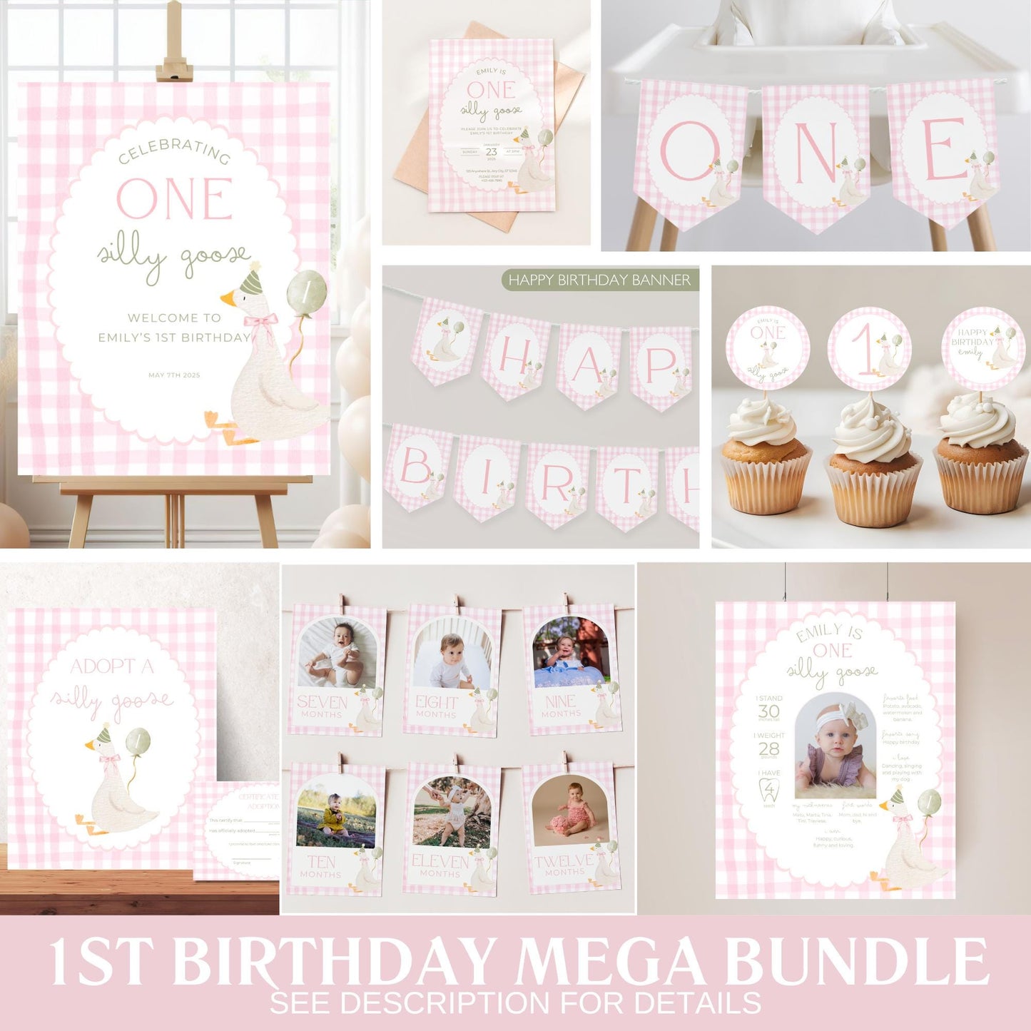 One Silly Goose Birthday Invite Goose First Birthday Party Decor One Silly Goose 1st Birthday Bundle Goose Theme Party Goose Birthday Decor