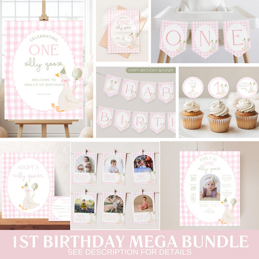 One Silly Goose Birthday Invite Goose First Birthday Party Decor One Silly Goose 1st Birthday Bundle Goose Theme Party Goose Birthday Decor