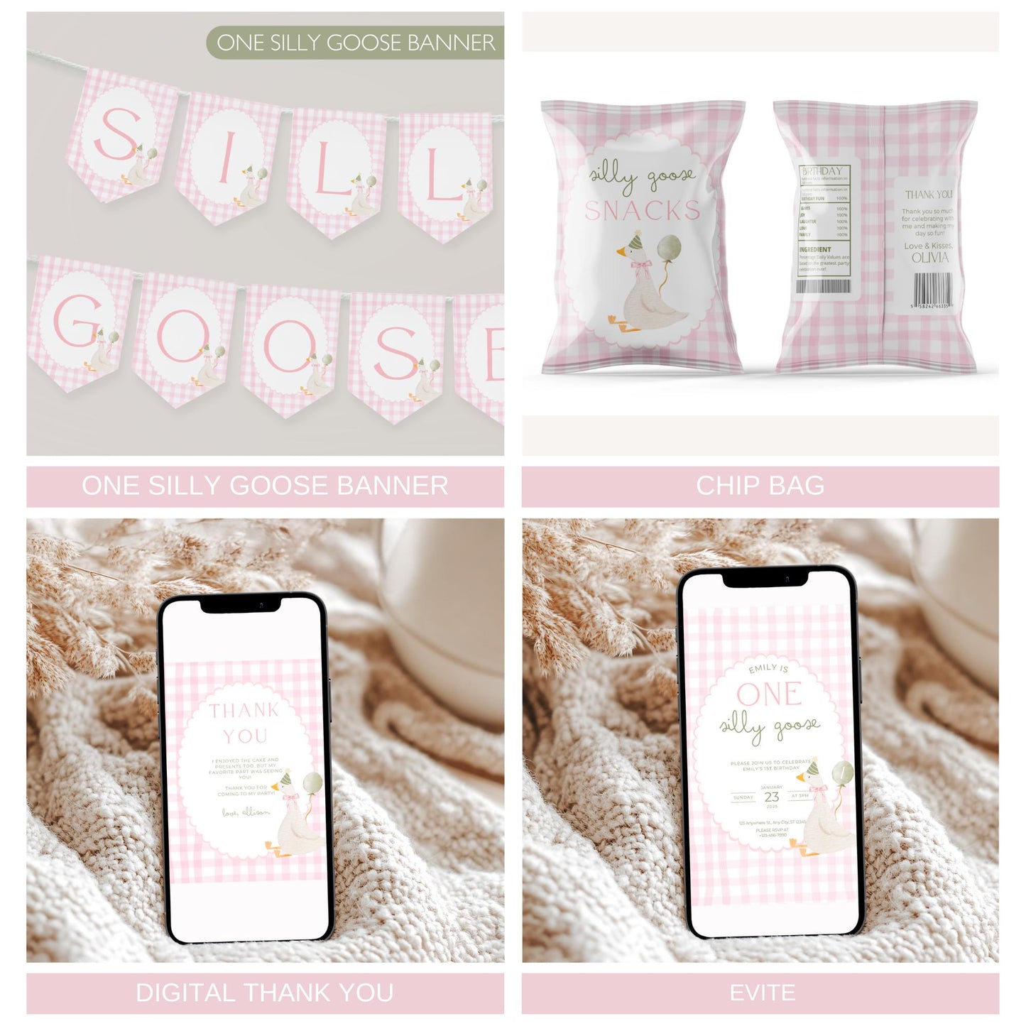 One Silly Goose Birthday Invite Goose First Birthday Party Decor One Silly Goose 1st Birthday Bundle Goose Theme Party Goose Birthday Decor