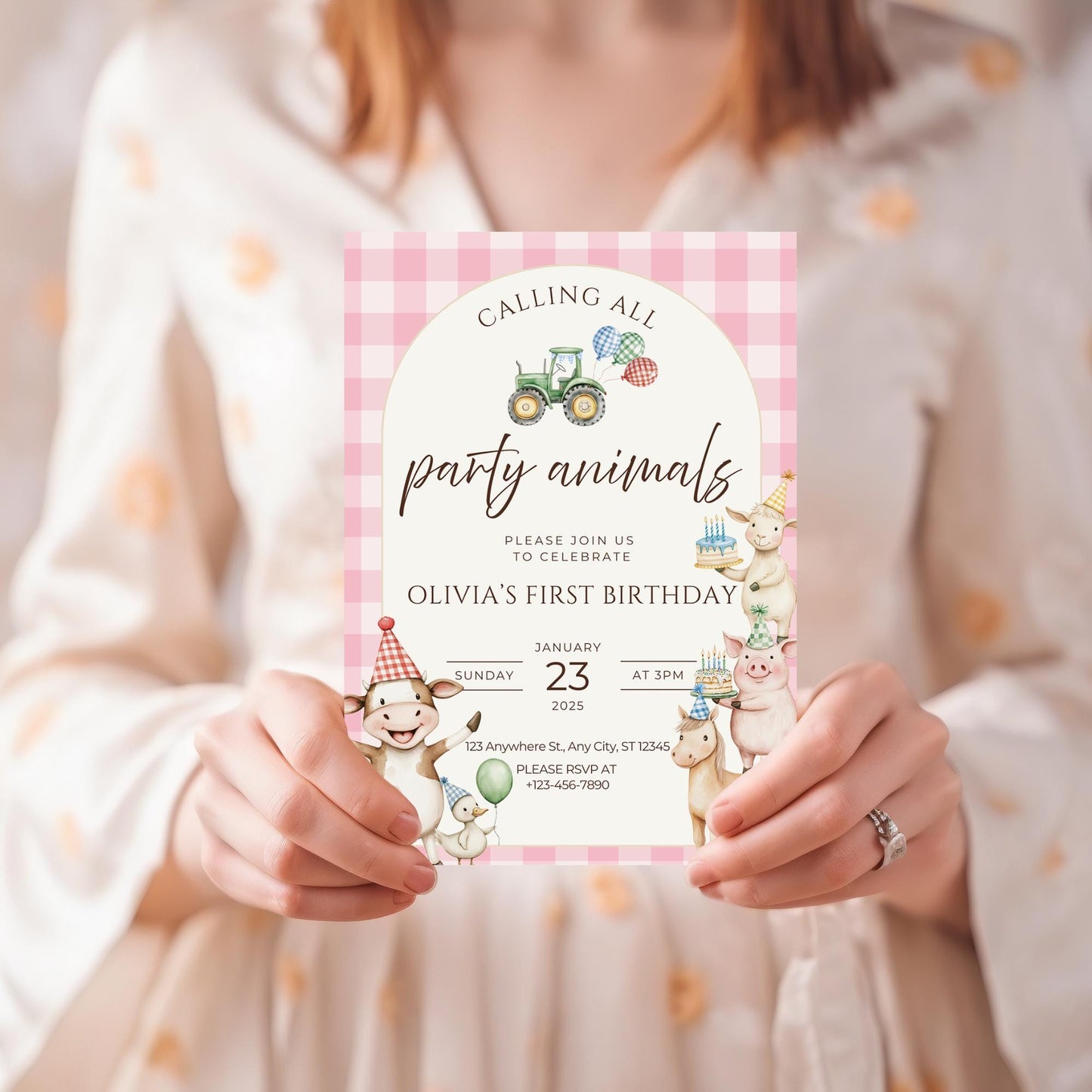 Farm Birthday Invitation Template Pink Party Invitation Farm Animals 1st Birthday Party Animals Birthday Barnyard Theme Country Birthday