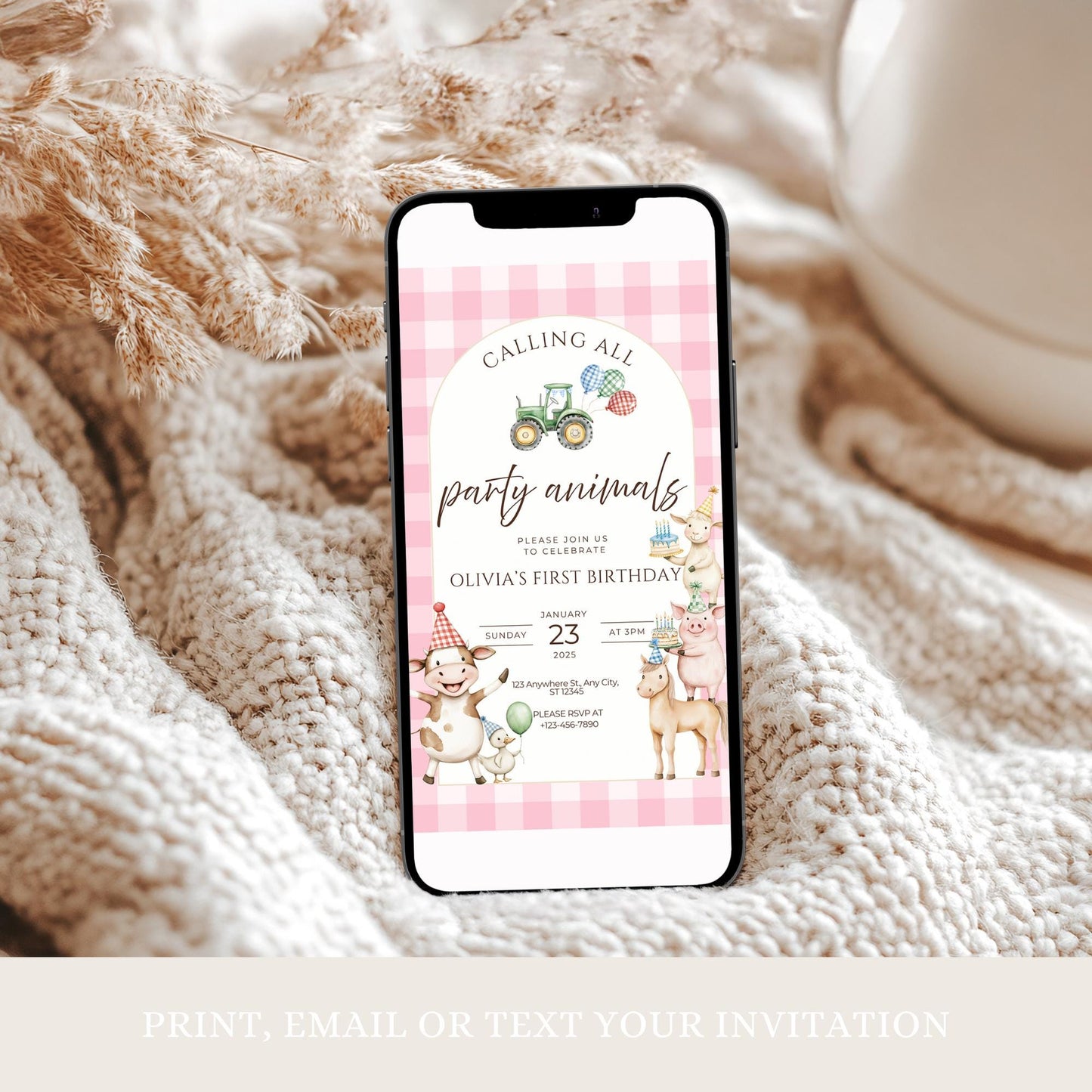 Farm Birthday Invitation Template Pink Party Invitation Farm Animals 1st Birthday Party Animals Birthday Barnyard Theme Country Birthday