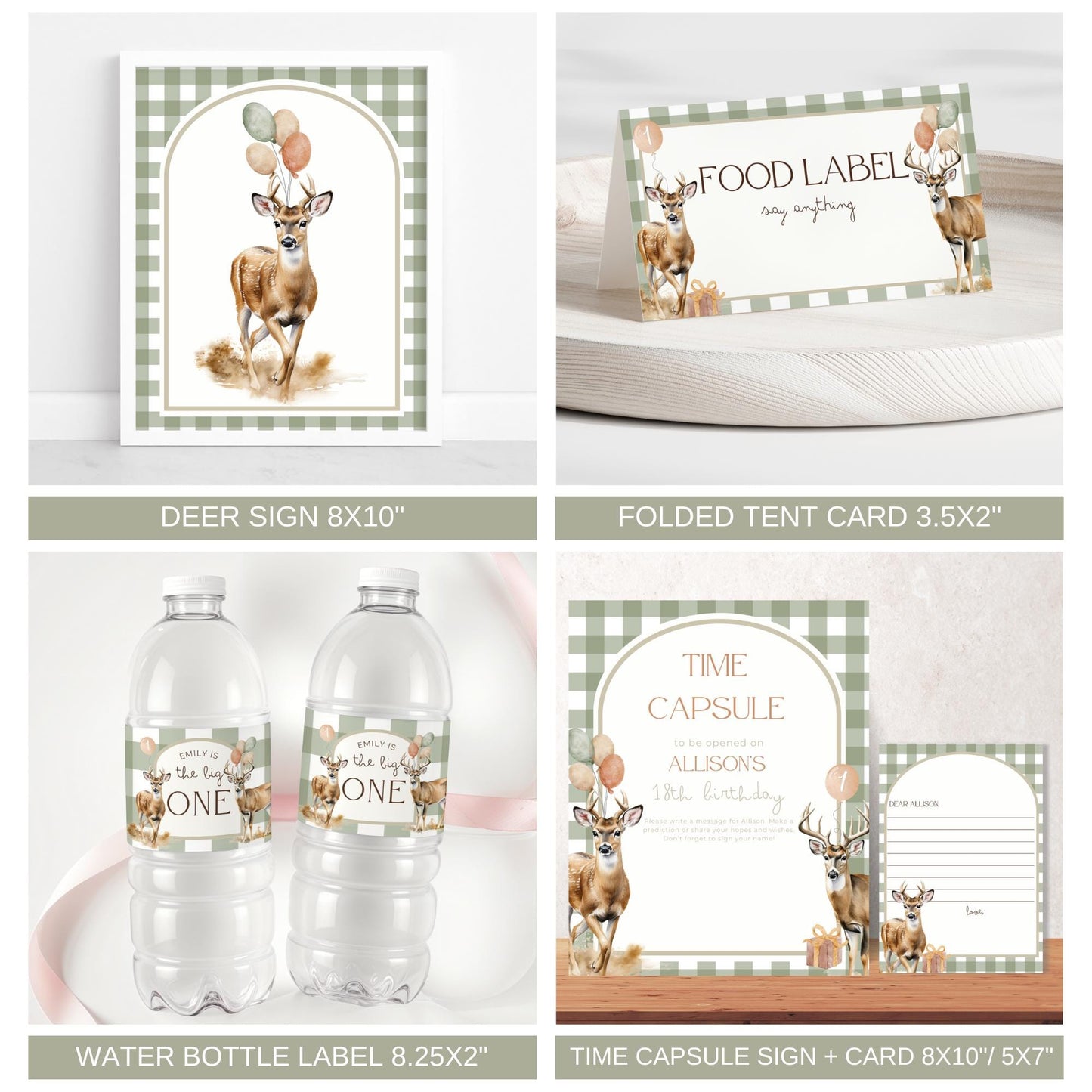 The big one birthday boys 1st birthday deer sign hunting birthday buffet tent cards deer party water bottle label Deer first birthday time capsule sign