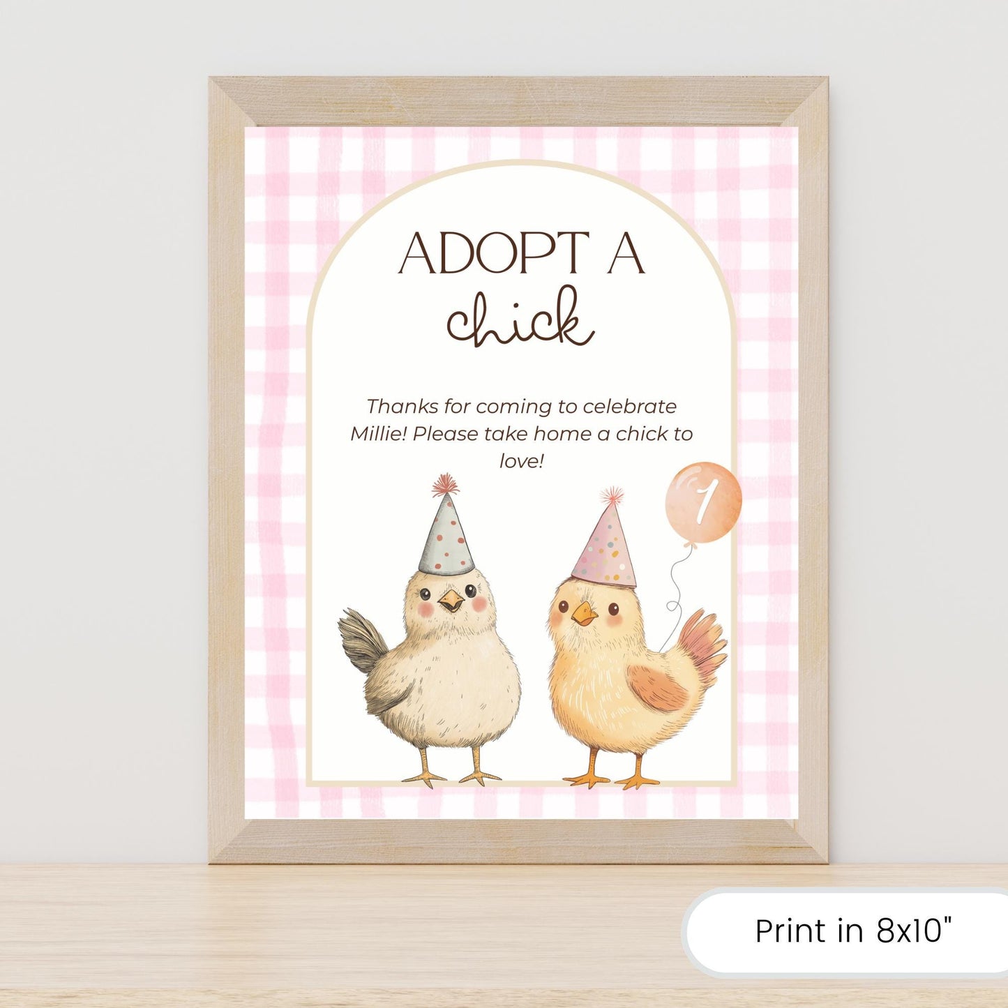 Adopt a Chick Sign Adoption Certificate One Cute Chick Party Favor Printable Birthday Decor Download Chicken Birthday Decor Barnyard