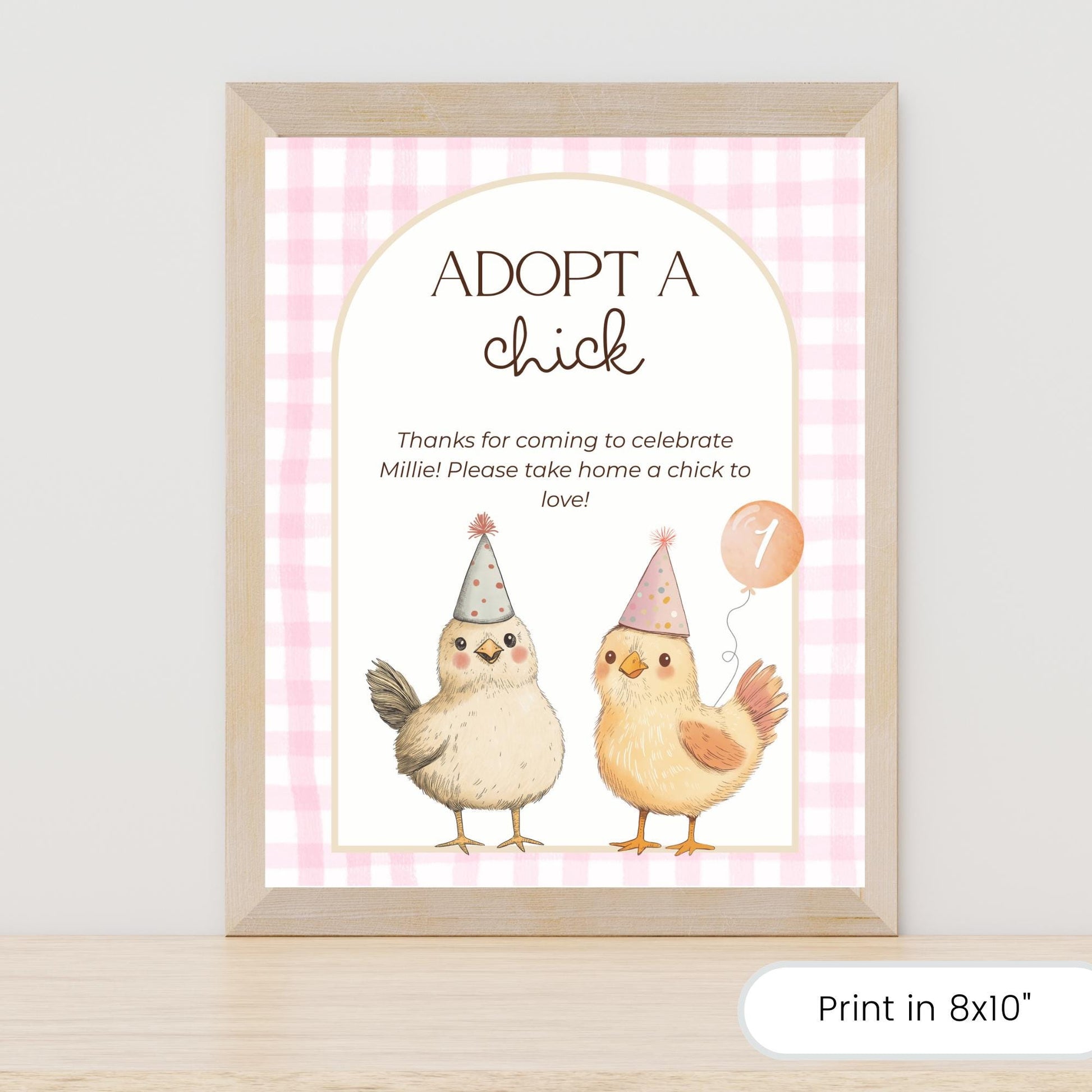 Adopt a Chick Sign Adoption Certificate One Cute Chick Party Favor Printable Birthday Decor Download Chicken Birthday Decor Barnyard