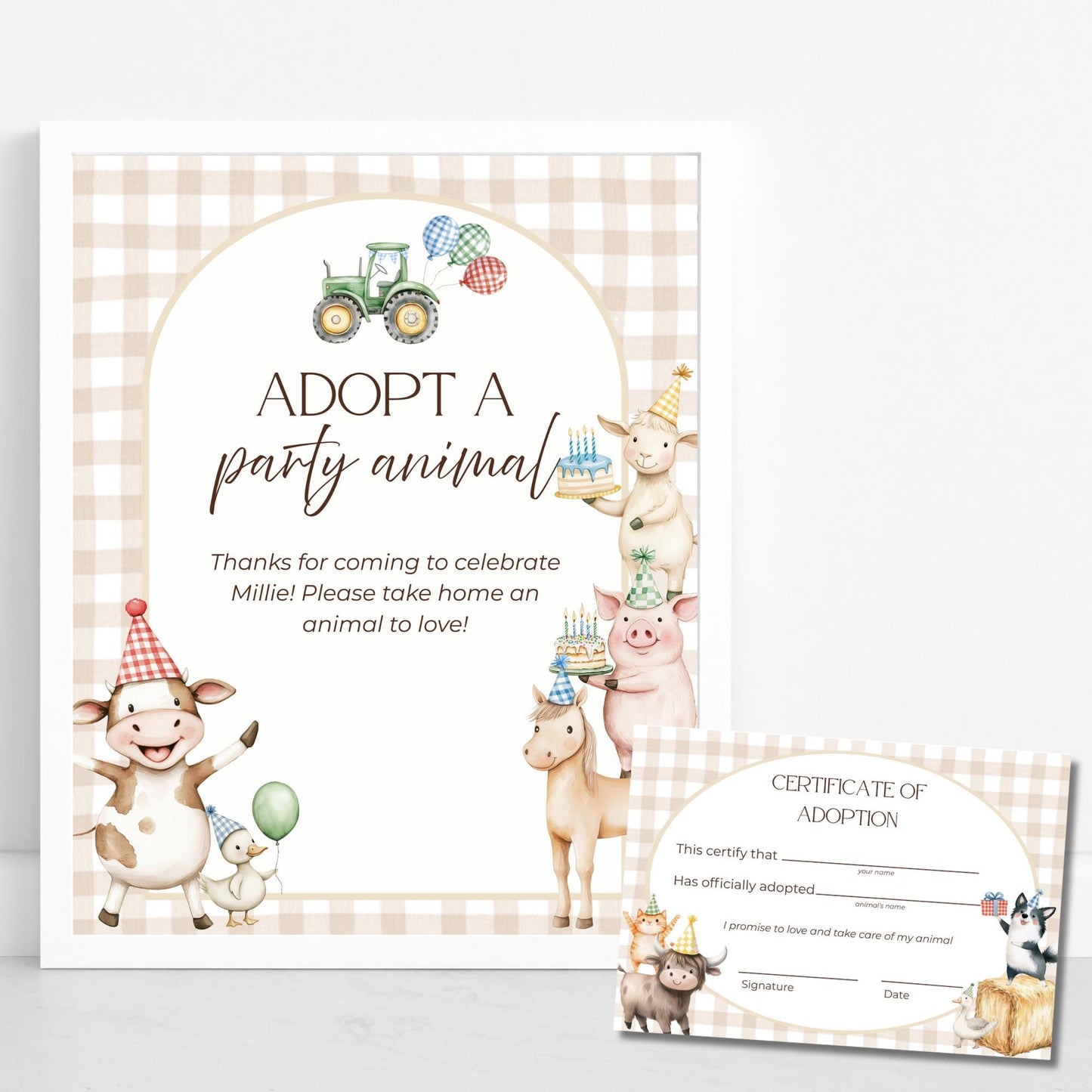 Adopt a Farm Animal Sign Adoption Certificate One Party Animal Party Favor Printable Birthday Decor Download Farm Birthday Decor Barnyard
