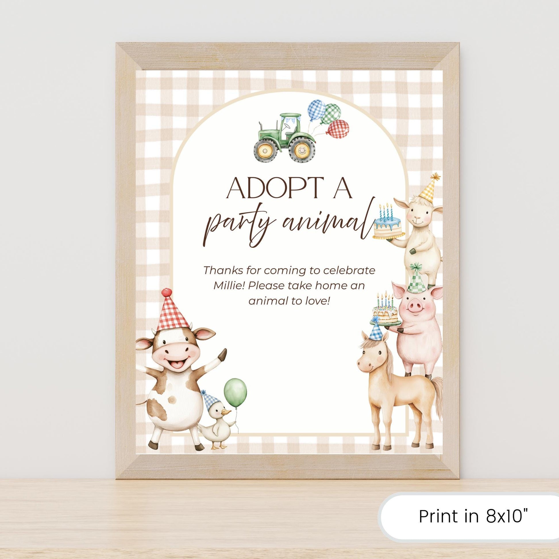 Adopt a Farm Animal Sign Adoption Certificate One Party Animal Party Favor Printable Birthday Decor Download Farm Birthday Decor Barnyard