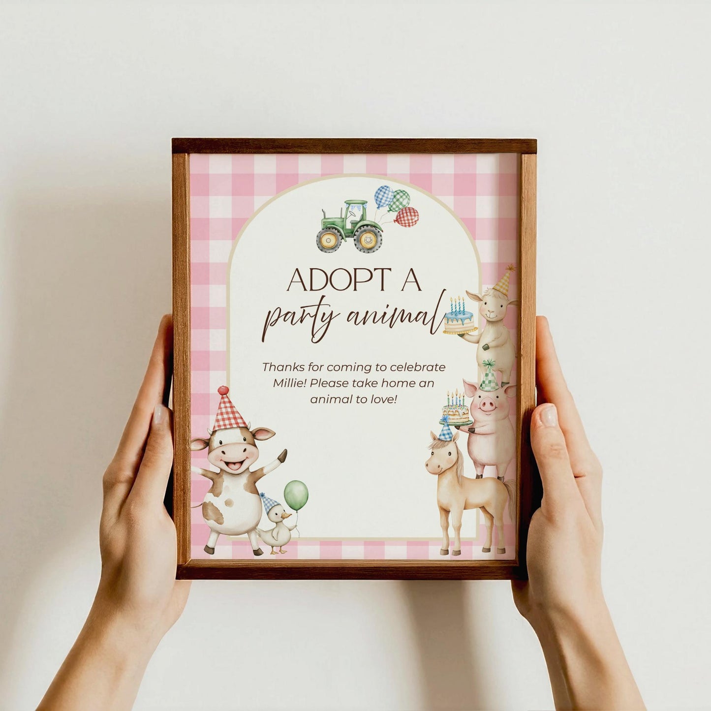 Adopt a Farm Animal Sign Adoption Certificate One Party Animal Party Favor Printable Birthday Decor Download Farm Birthday Pink Barnyard