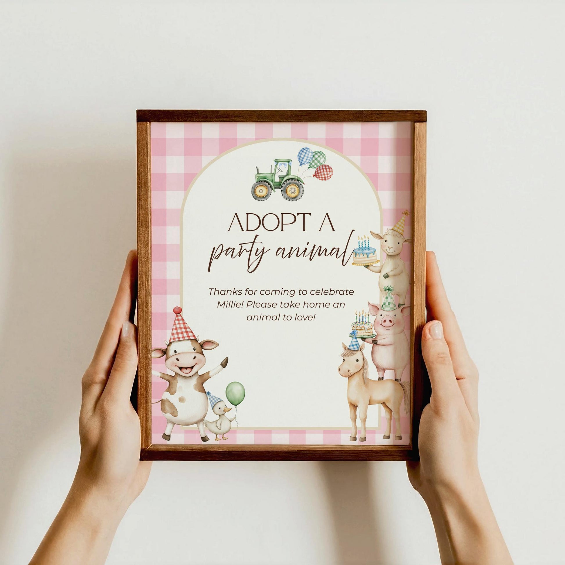 Adopt a Farm Animal Sign Adoption Certificate One Party Animal Party Favor Printable Birthday Decor Download Farm Birthday Pink Barnyard