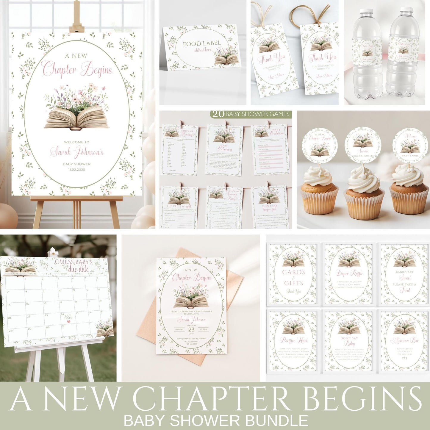 Storybook Baby Shower Bundle New Chapter Begins Baby Shower Invite Book themed Baby Sprinkle Storybook Baby Shower Decor New Tale Printable