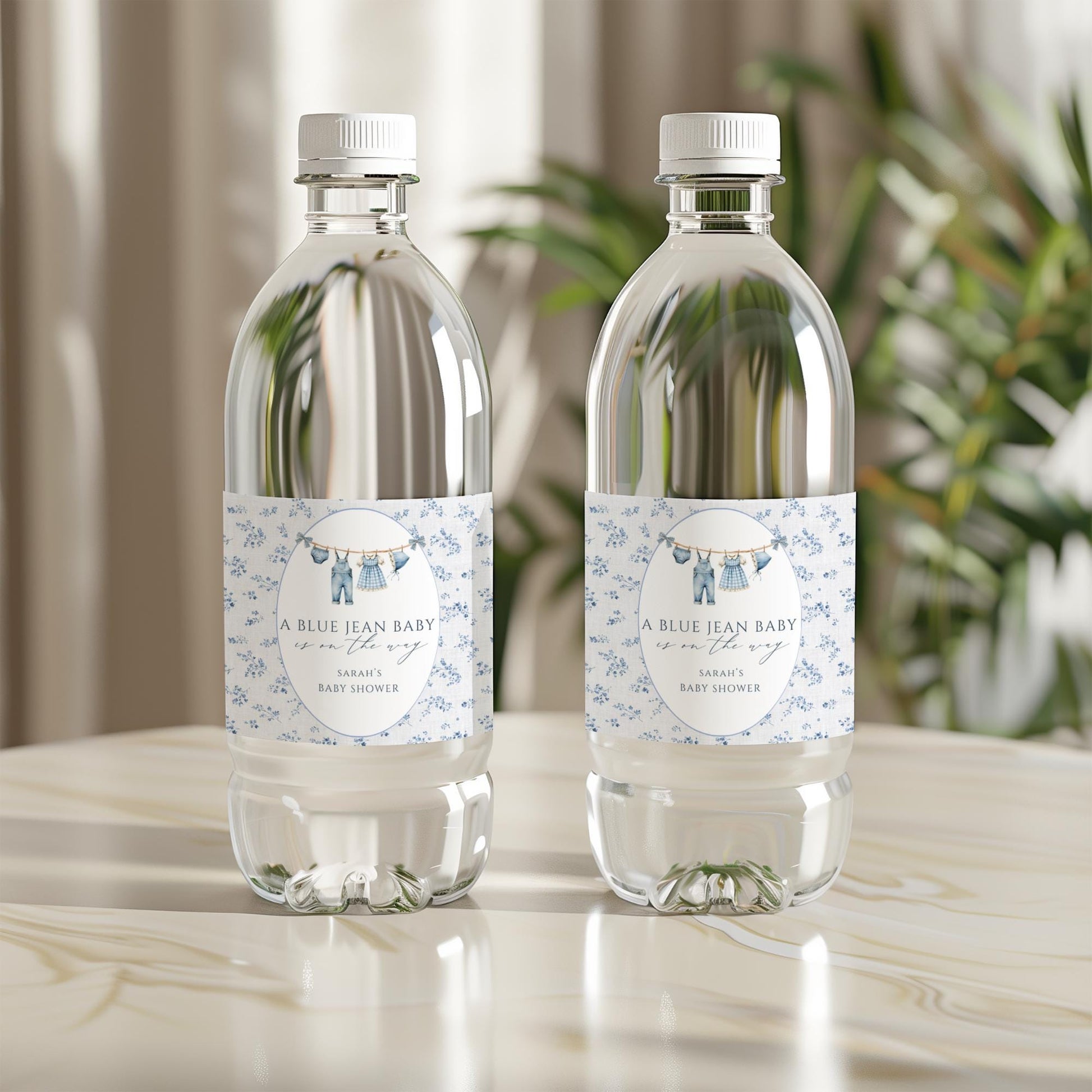 A Blue Jean Baby is on the way Baby shower Water Bottle Label Editable Drink Label Digital Download Denim Baby Sprinkle Decor Western Baby